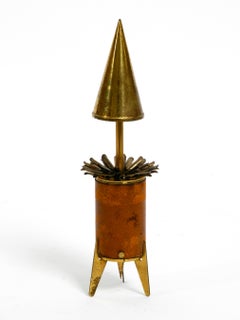 Rare 1960s "rocket" Cigarette Dispenser Made of Brass and Leather by Brevettato