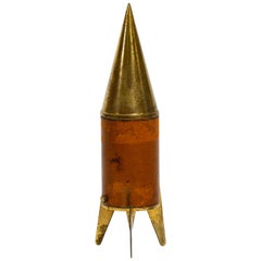 Rare 1960s "rocket" Cigarette Dispenser Made of Brass and Leather by Brevettato