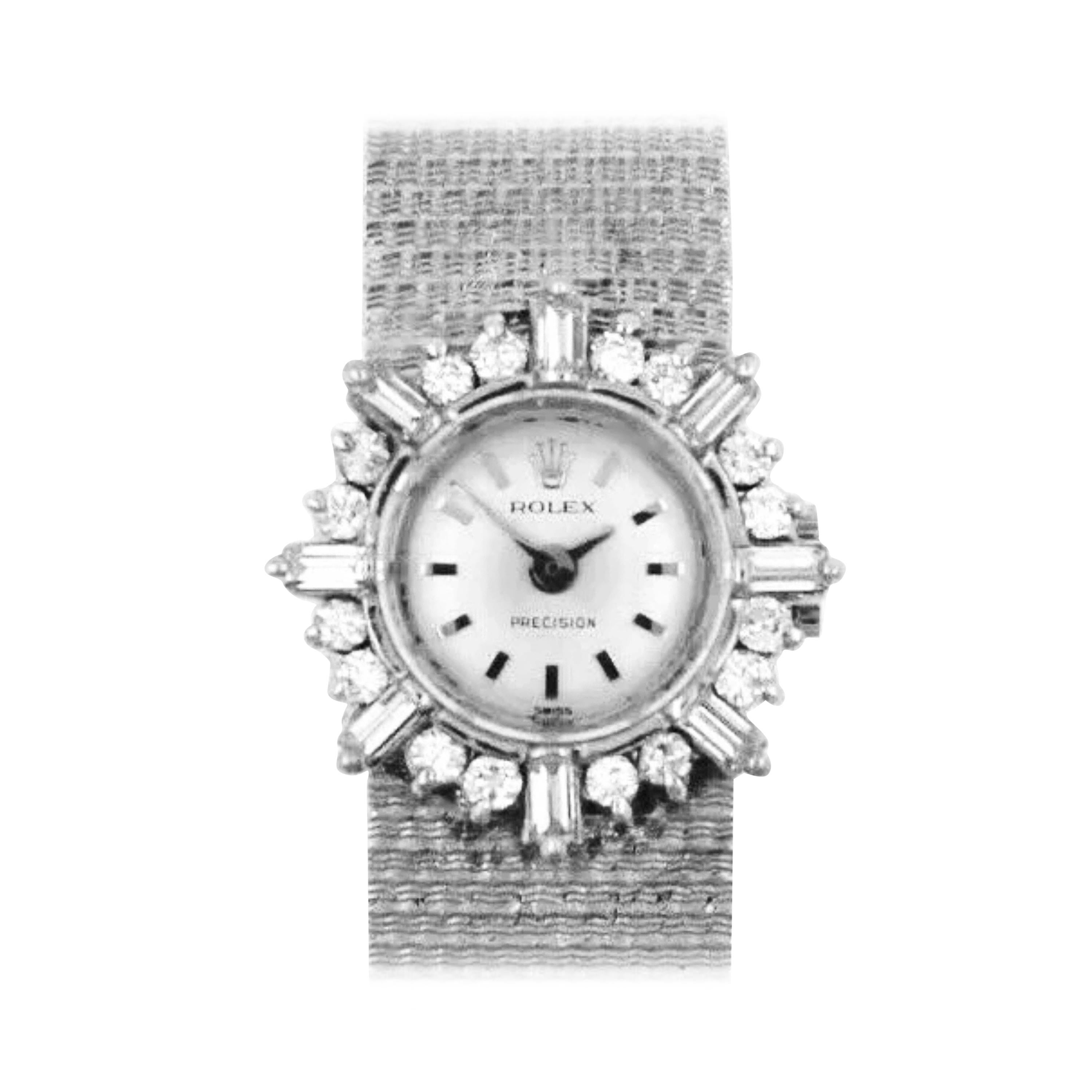 1960s Rolex 18 Karat Double Diamond "Sun Spray" Motif Mesh Bracelet Watch