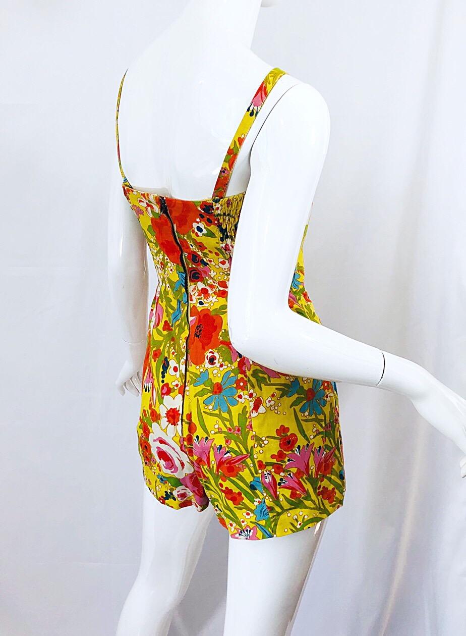 Women's 1960s Tina Leser Mod One Piece Vintage Playsuit Romper 60s Swimsuit Flowers For Sale