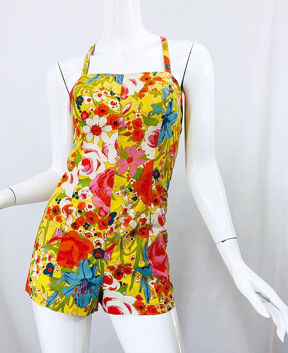 1960s Tina Leser Mod One Piece Vintage Playsuit Romper 60s Swimsuit Flowers For Sale 1