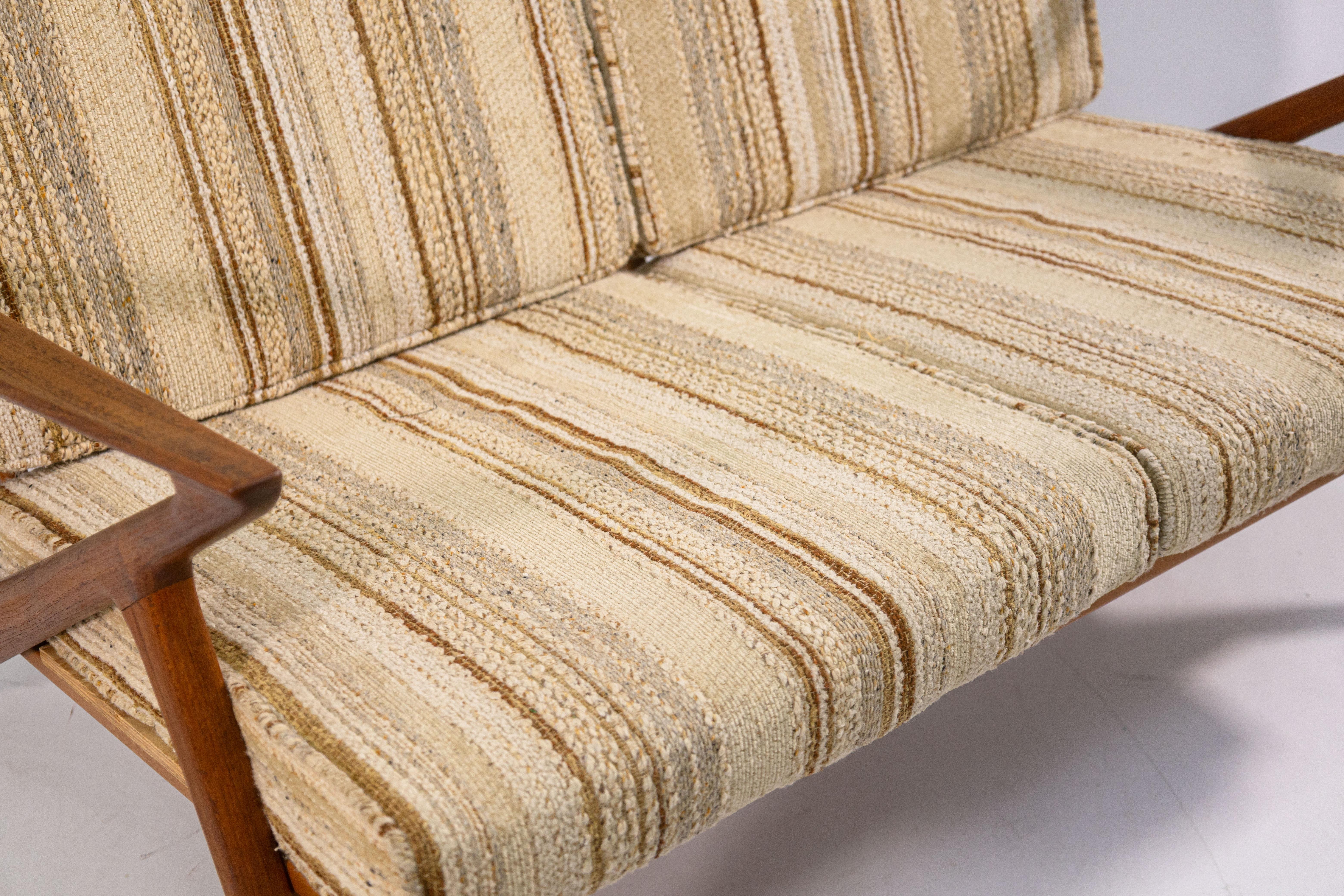 Rare 1960s Vintage Poul Jensen for Selig Z Settee Danish Teak Wood Sofa In Good Condition For Sale In Keego Harbor, MI