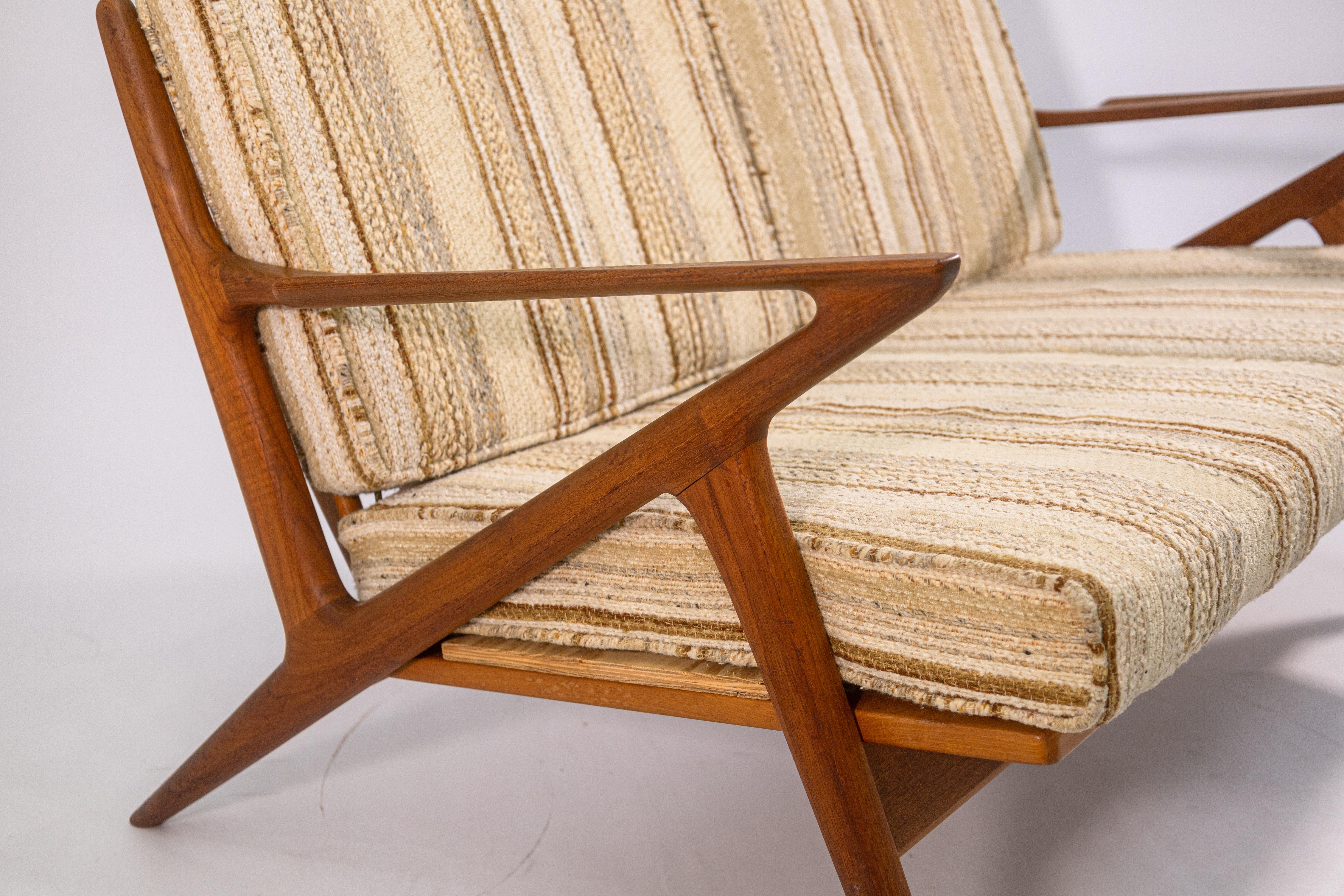 Mid-20th Century Rare 1960s Vintage Poul Jensen for Selig Z Settee Danish Teak Wood Sofa For Sale