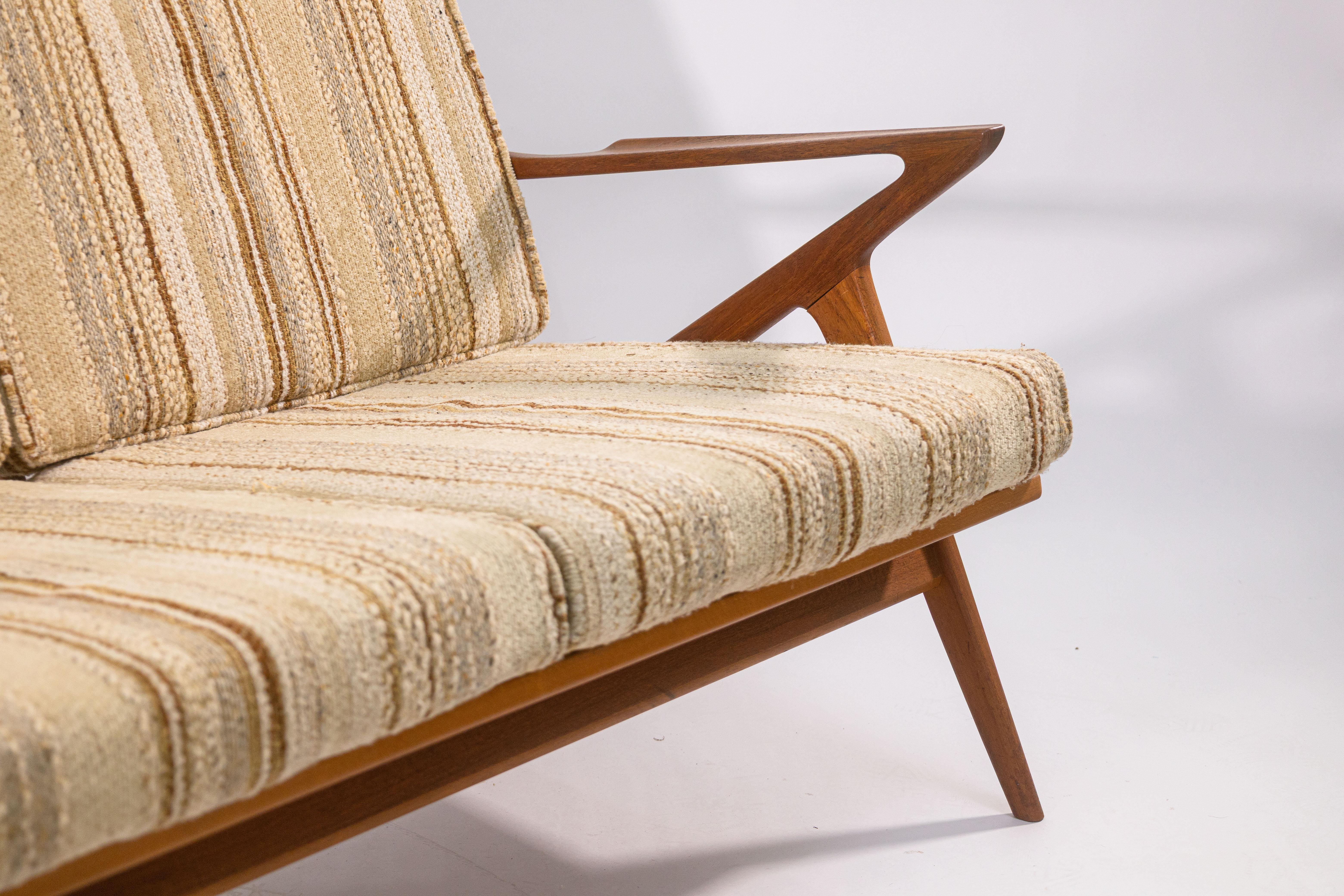 Rare 1960s Vintage Poul Jensen for Selig Z Settee Danish Teak Wood Sofa For Sale 1