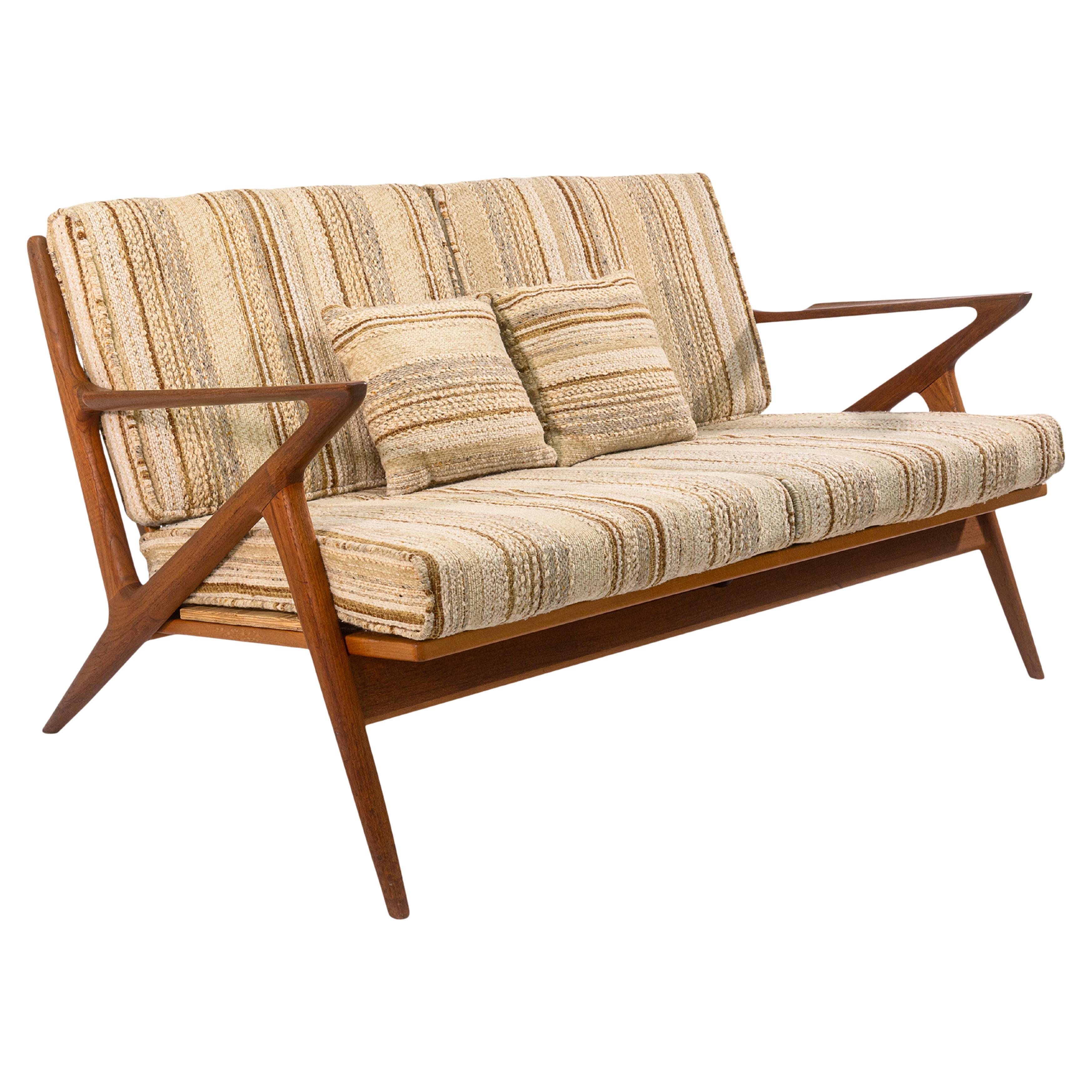 Rare 1960s Vintage Poul Jensen for Selig Z Settee Danish Teak Wood Sofa For Sale