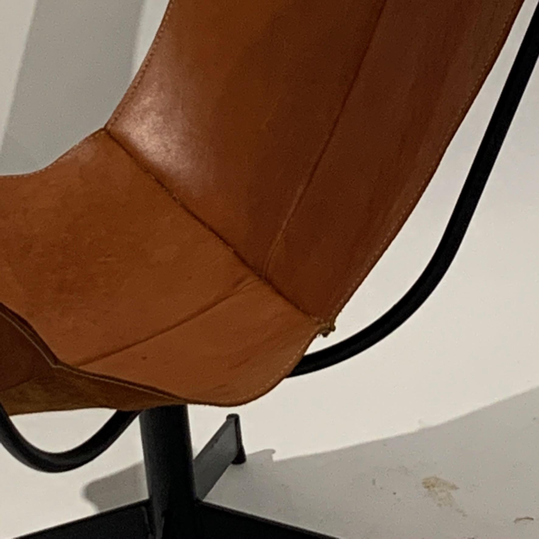 Rare 1960s William Katavolous Sculptural Leather Swivel Sling Butterfly Chair 1
