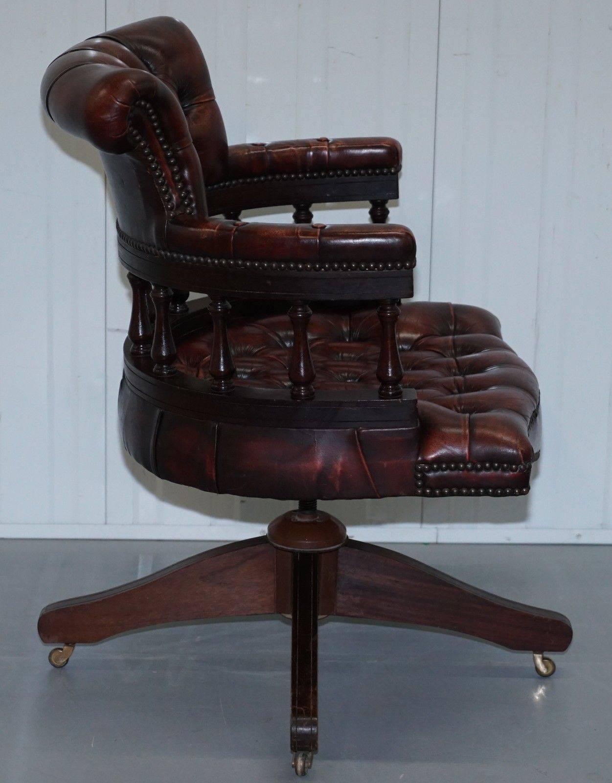 British Rare 1967 Stamped Chesterfield Oxblood Leather Captains Directors Office Chair