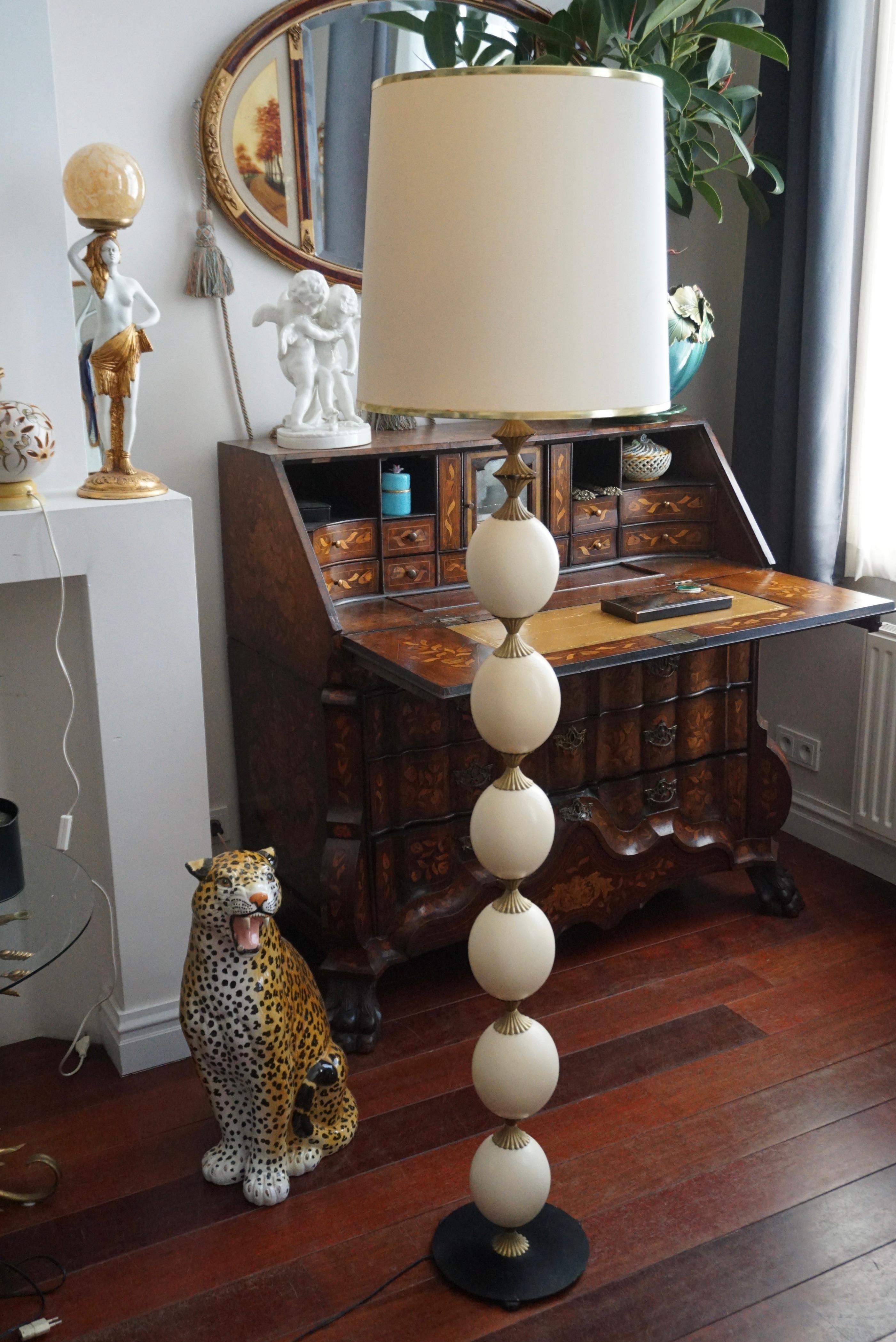Hollywood Regency Rare 1970'  Ostrich Eggshell Floor Lamp In The Style Of Maison Charles For Sale