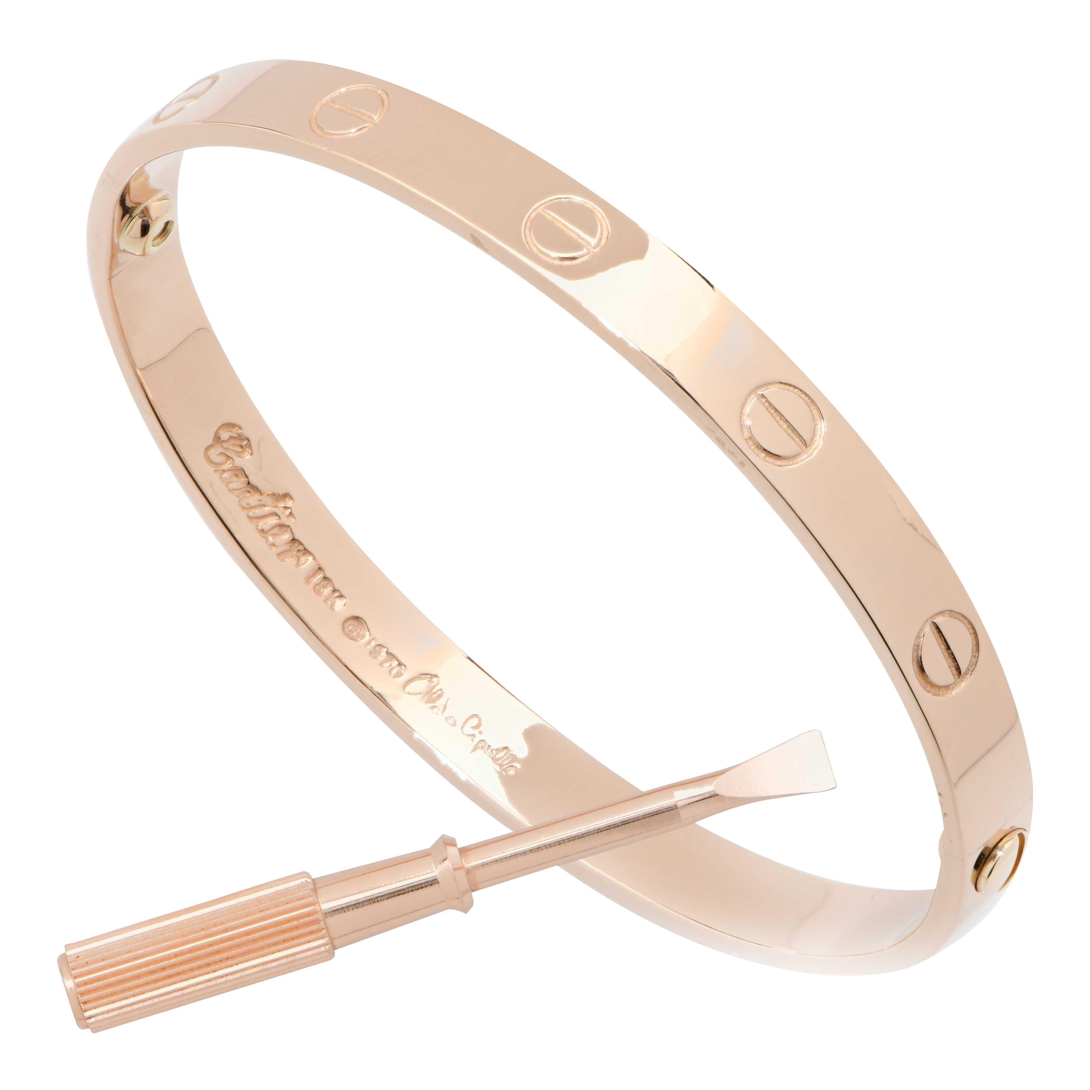 Seltenes 1970 Roségold Aldo Cipullo Love Armband 18 Karat Roségold (Moderne) im Angebot