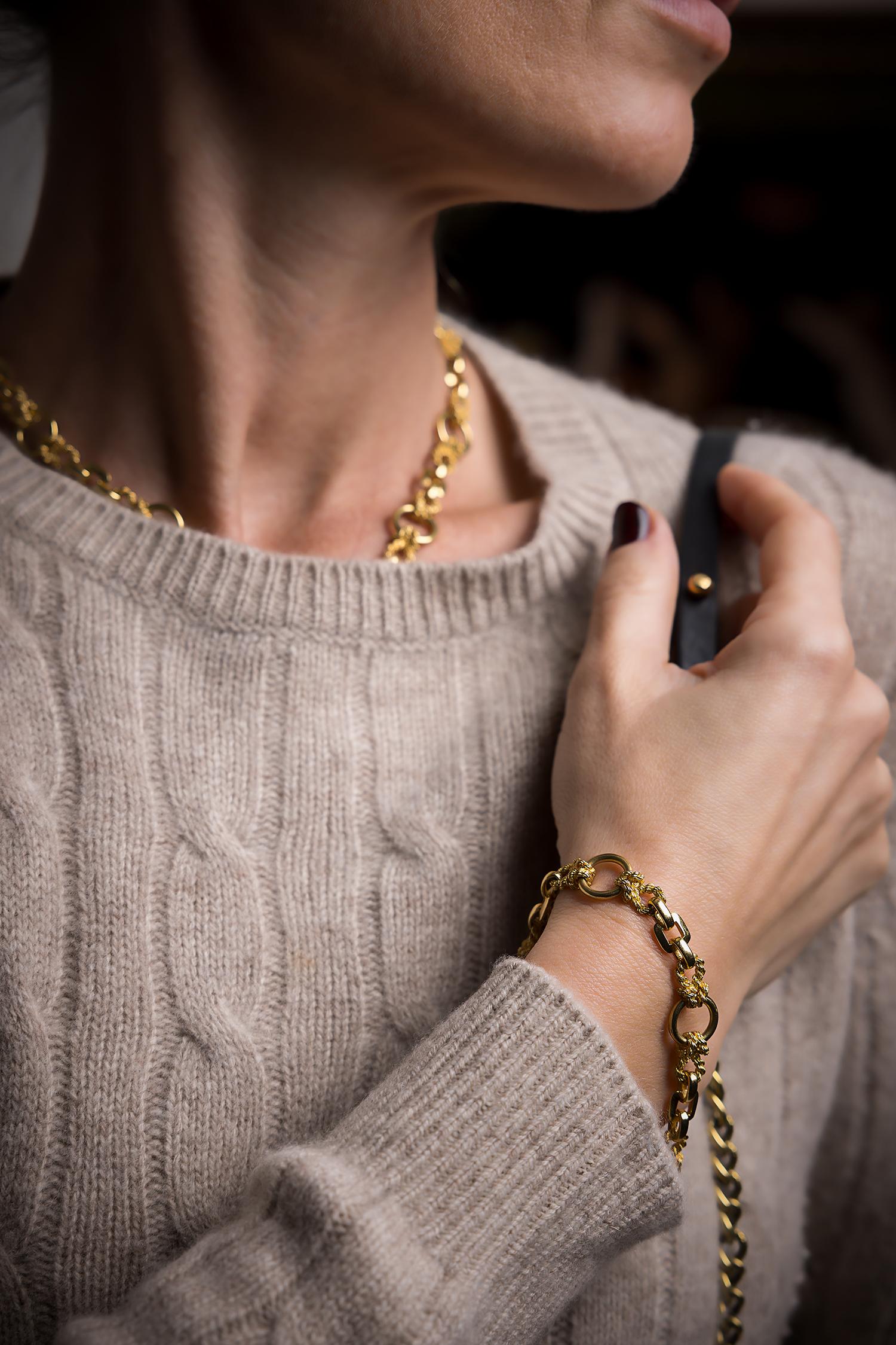 Hermès Halskette und Armband Set - 1970er Jahre Gelbgold nautische Seilknoten Link  im Angebot 5
