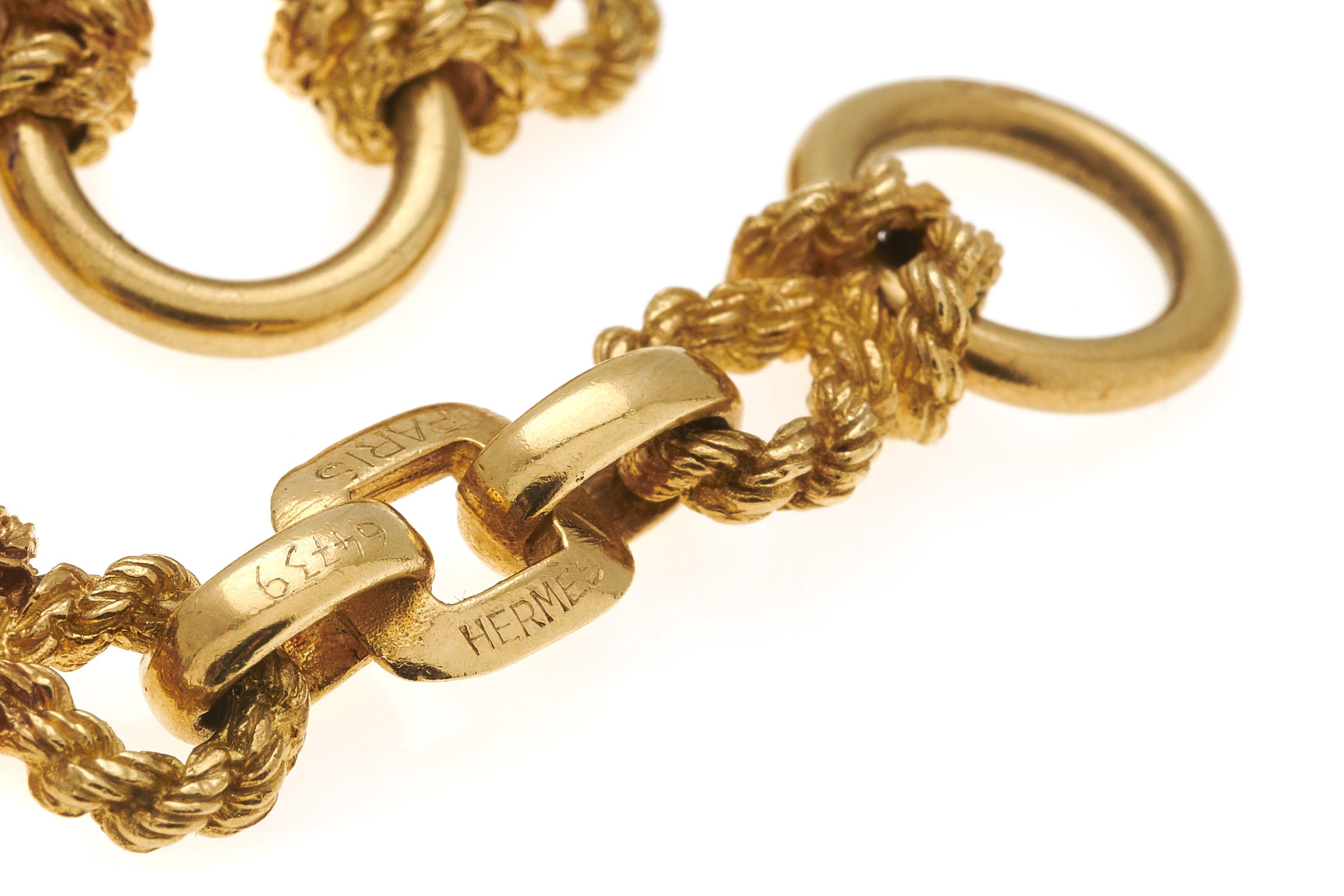 Hermès necklace and bracelet set -1970s yellow gold nautical rope knot link For Sale 4