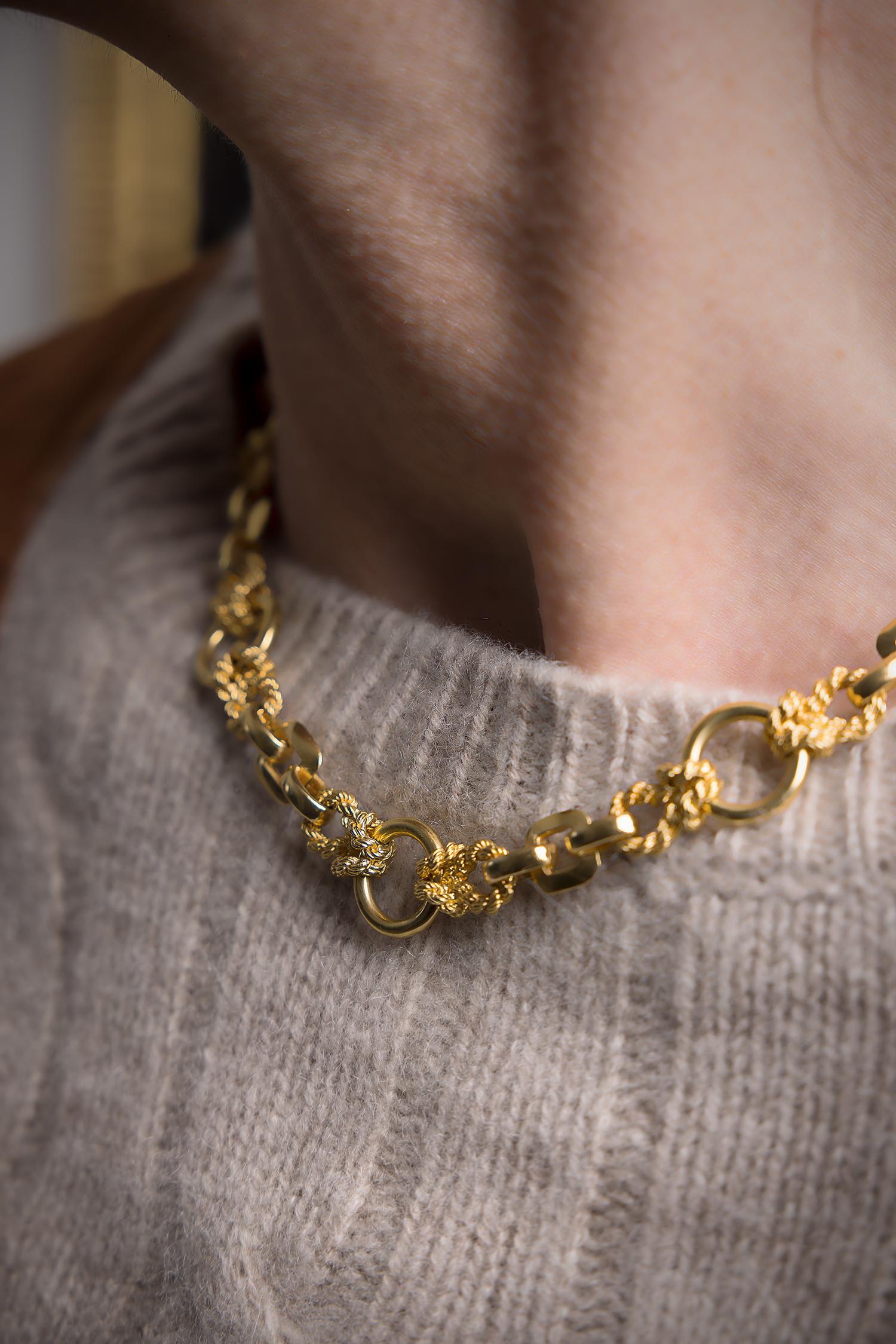Hermès necklace and bracelet set -1970s yellow gold nautical rope knot link In Good Condition For Sale In Malmö, Skåne län