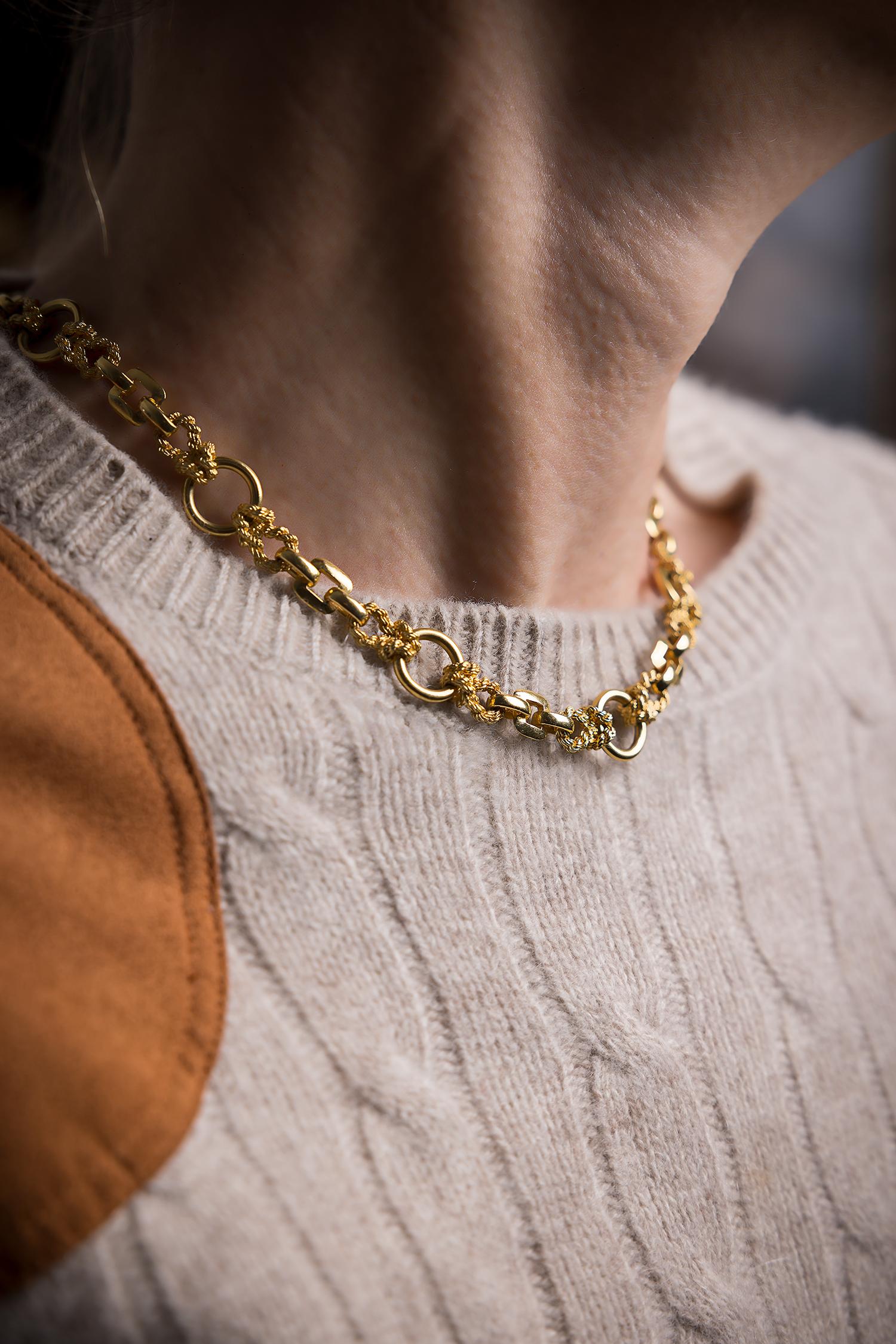 Hermès Halskette und Armband Set - 1970er Jahre Gelbgold nautische Seilknoten Link  im Angebot 3