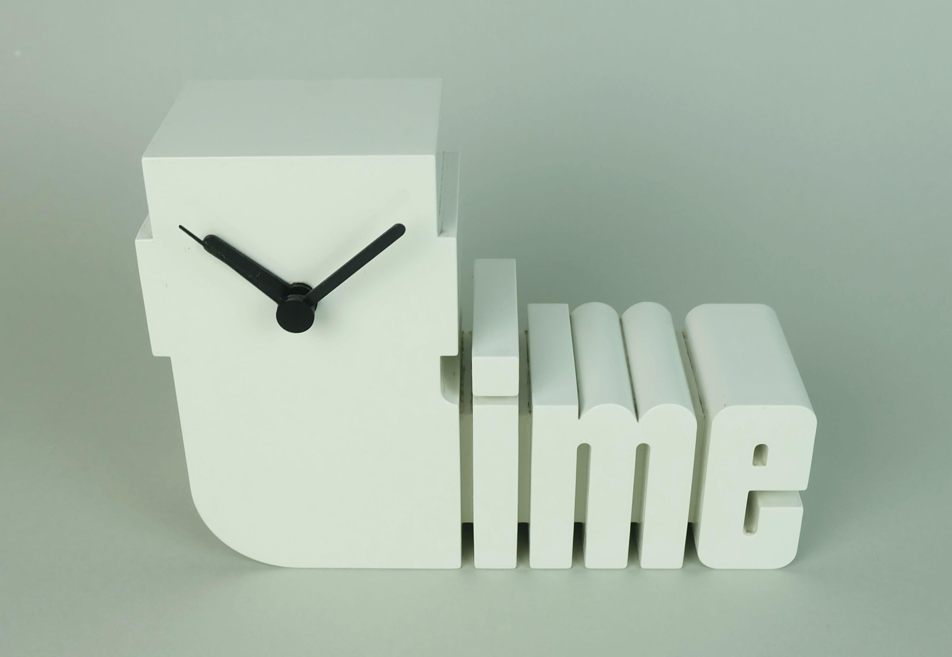 rare 1970s 1980s white plastic TABLE CLOCK 'time' postmodern design a. diehl 5