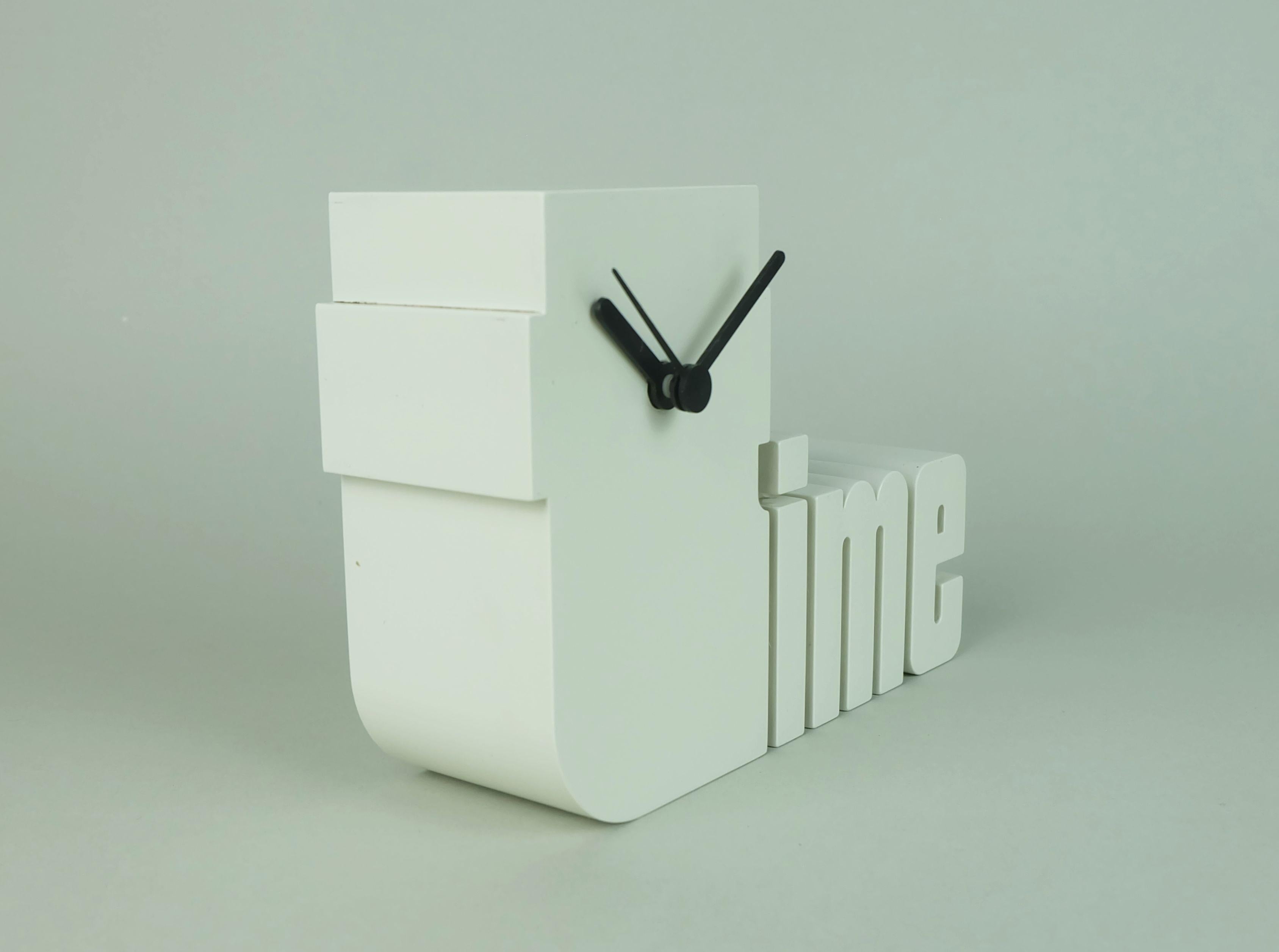 Post-Modern rare 1970s 1980s white plastic TABLE CLOCK 'time' postmodern design a. diehl