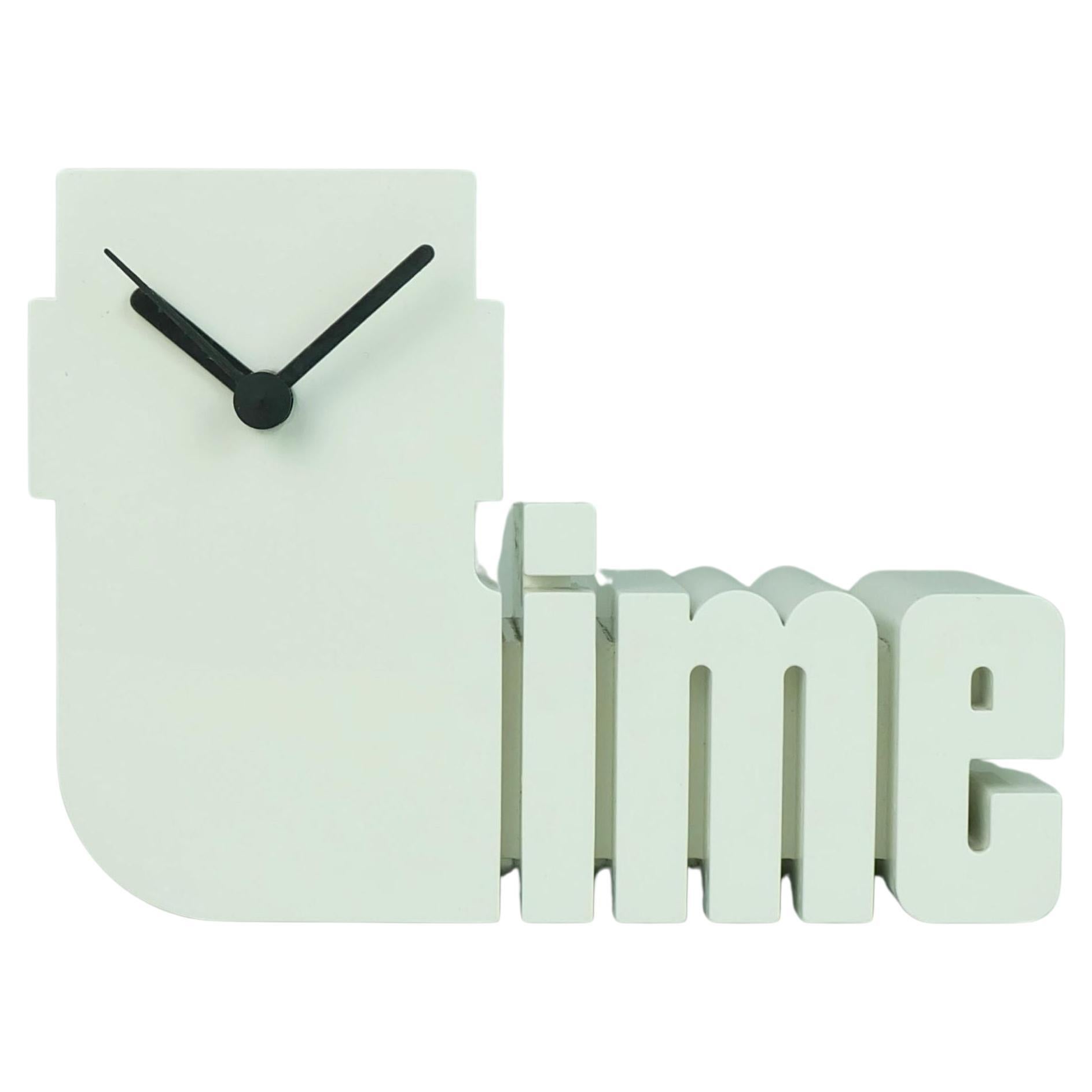 rare 1970s 1980s white plastic TABLE CLOCK 'time' postmodern design a. diehl