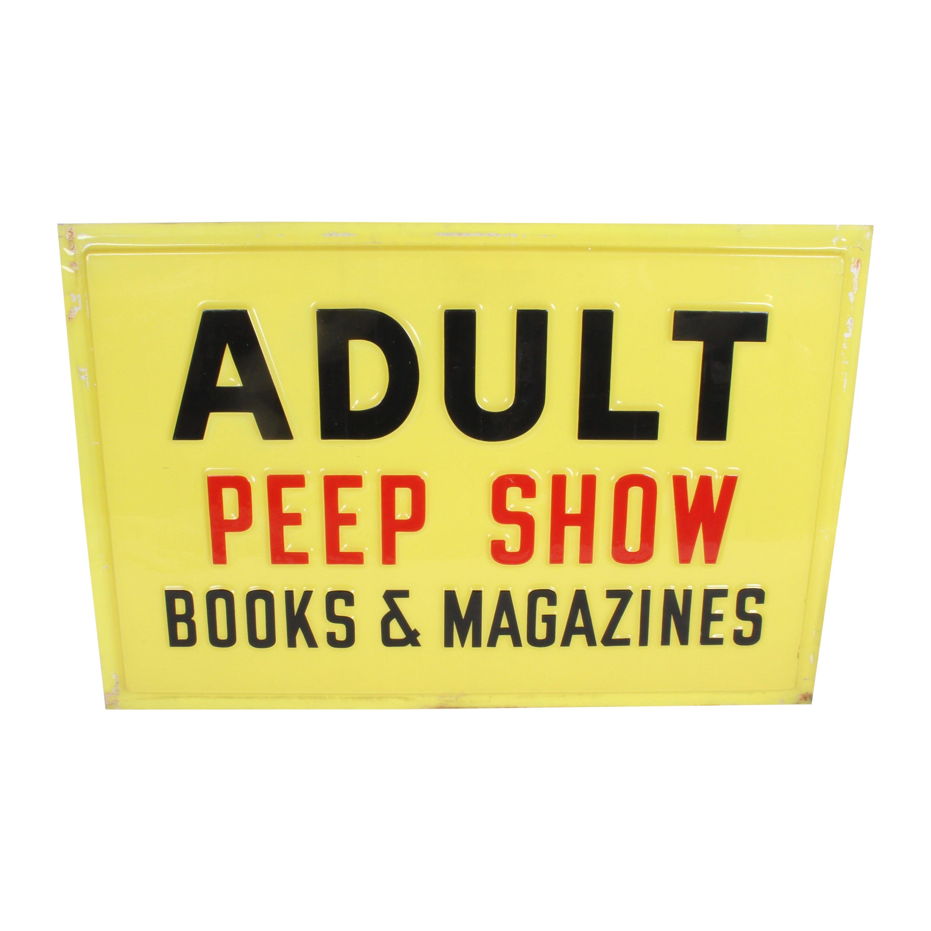 Rare 1970s Adult Peep Show, Books & Magazines, Large Plastic Embossed Sign XXX For Sale