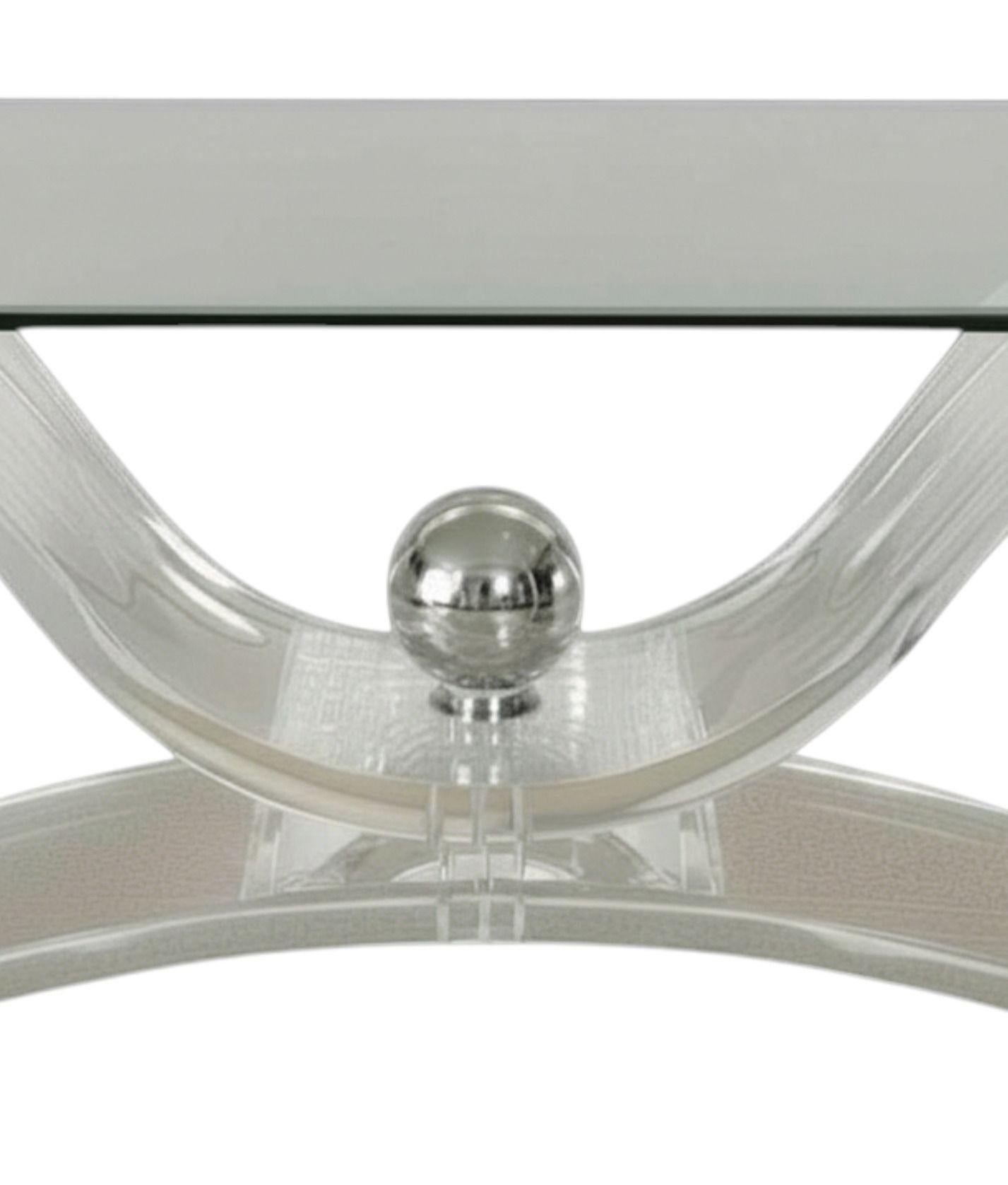 Rare 1970's American Art Deco Style Lucite & Glass Console Table In Excellent Condition For Sale In Los Angeles, CA