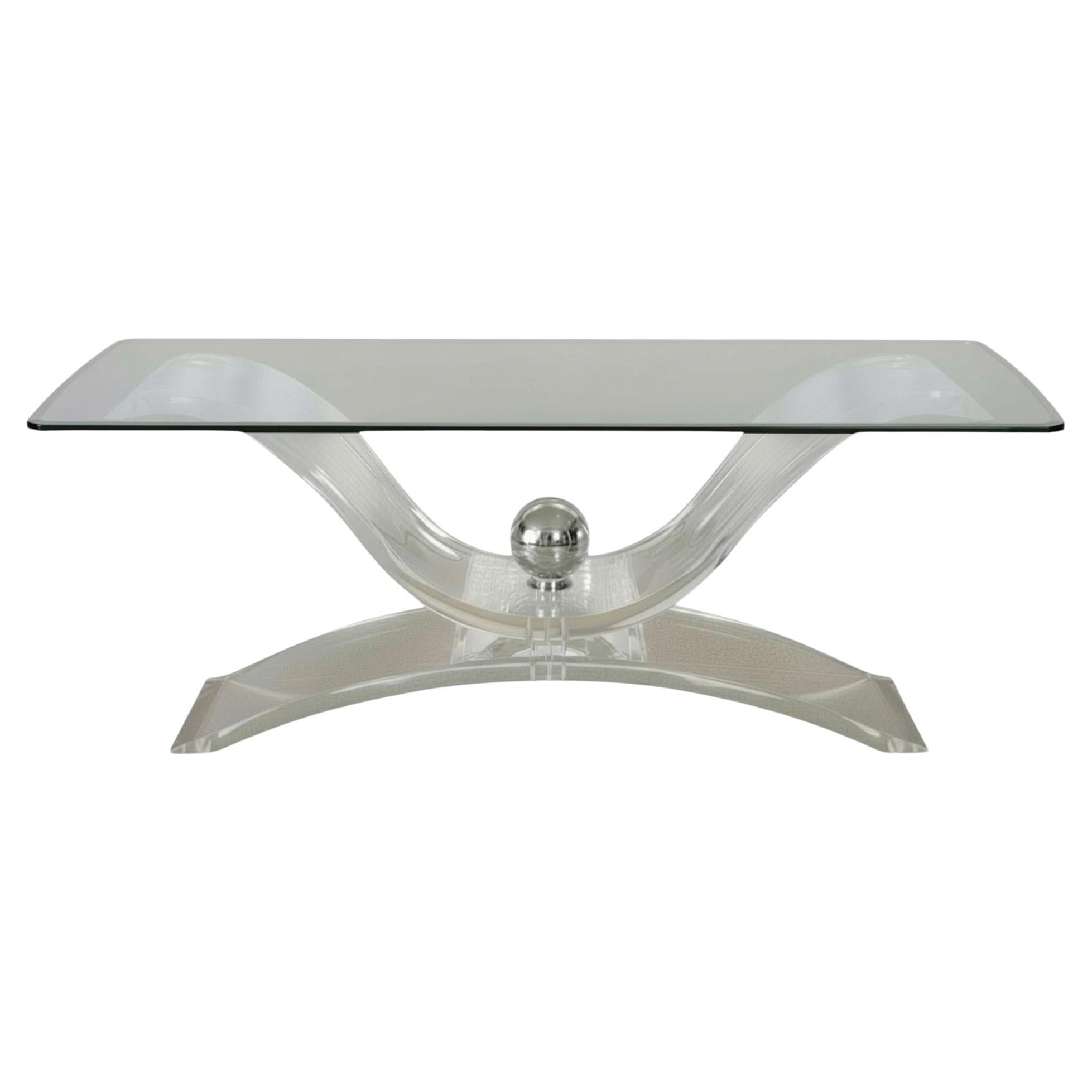 Rare 1970's American Art Deco Style Lucite & Glass Console Table For Sale