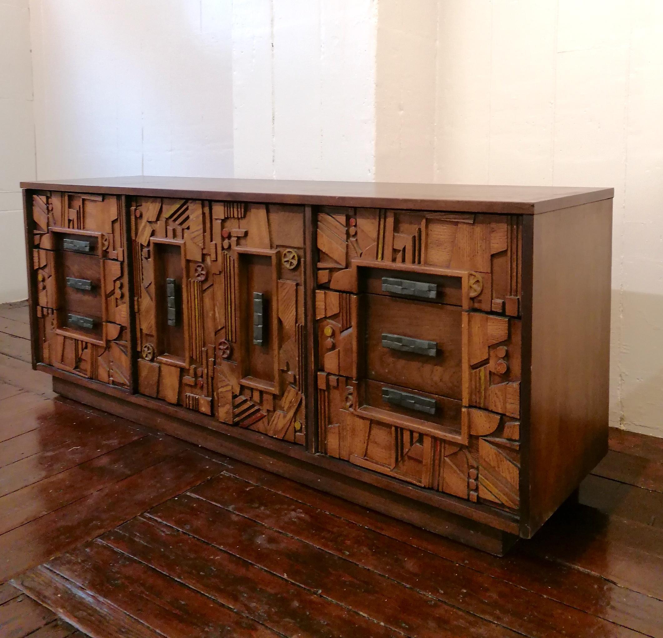 Brutalist Rare 1970s American brutalist sideboard with drawers, probably by Lane Furniture For Sale