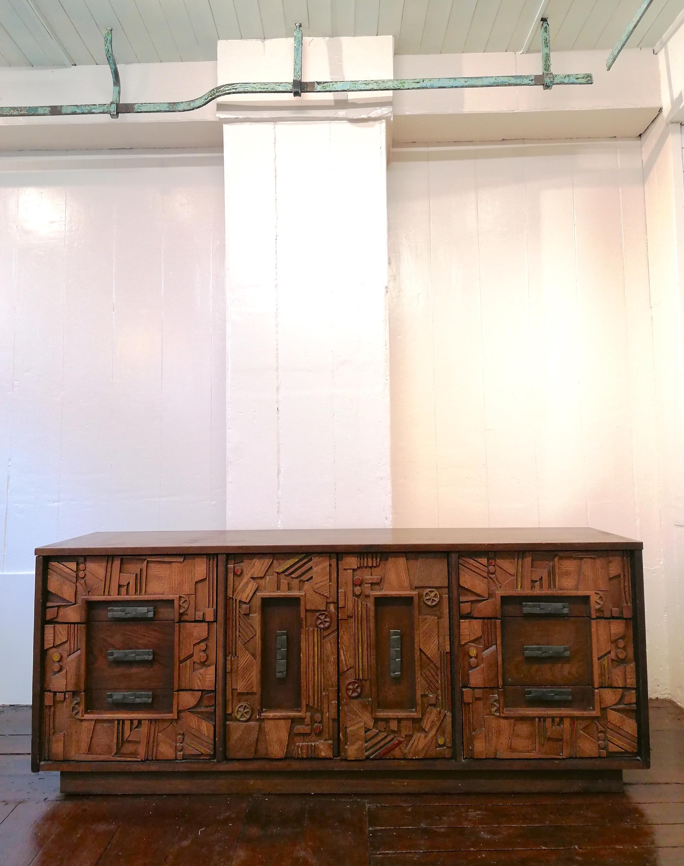 Metal Rare 1970s American brutalist sideboard with drawers, probably by Lane Furniture For Sale