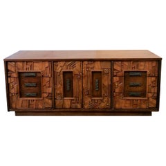 Rare 1970s American brutalist sideboard with drawers, probably by Lane Furniture