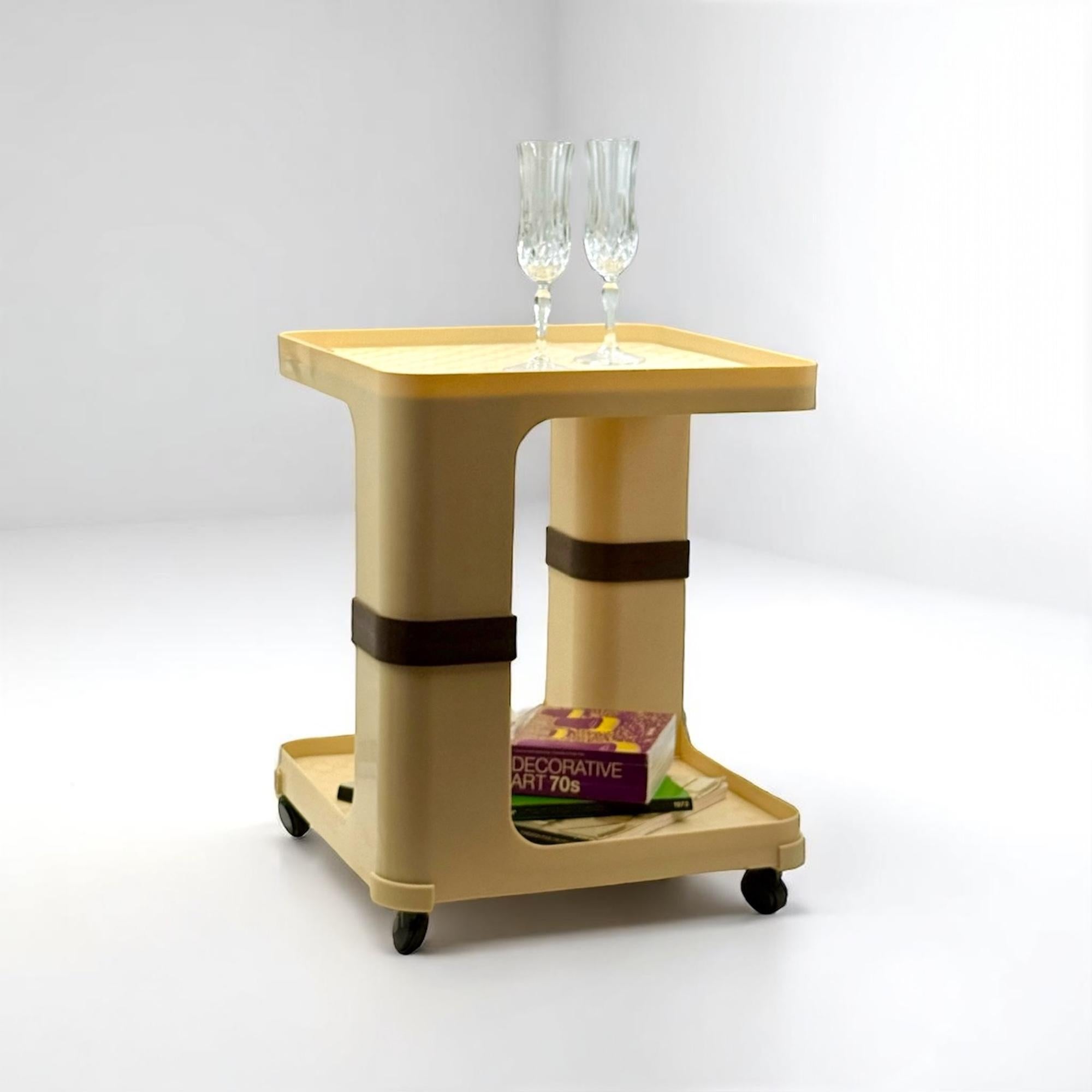 Space Age Rare 1970s Bar Cart / Side Table Cream and Brown details by Flair Holland For Sale