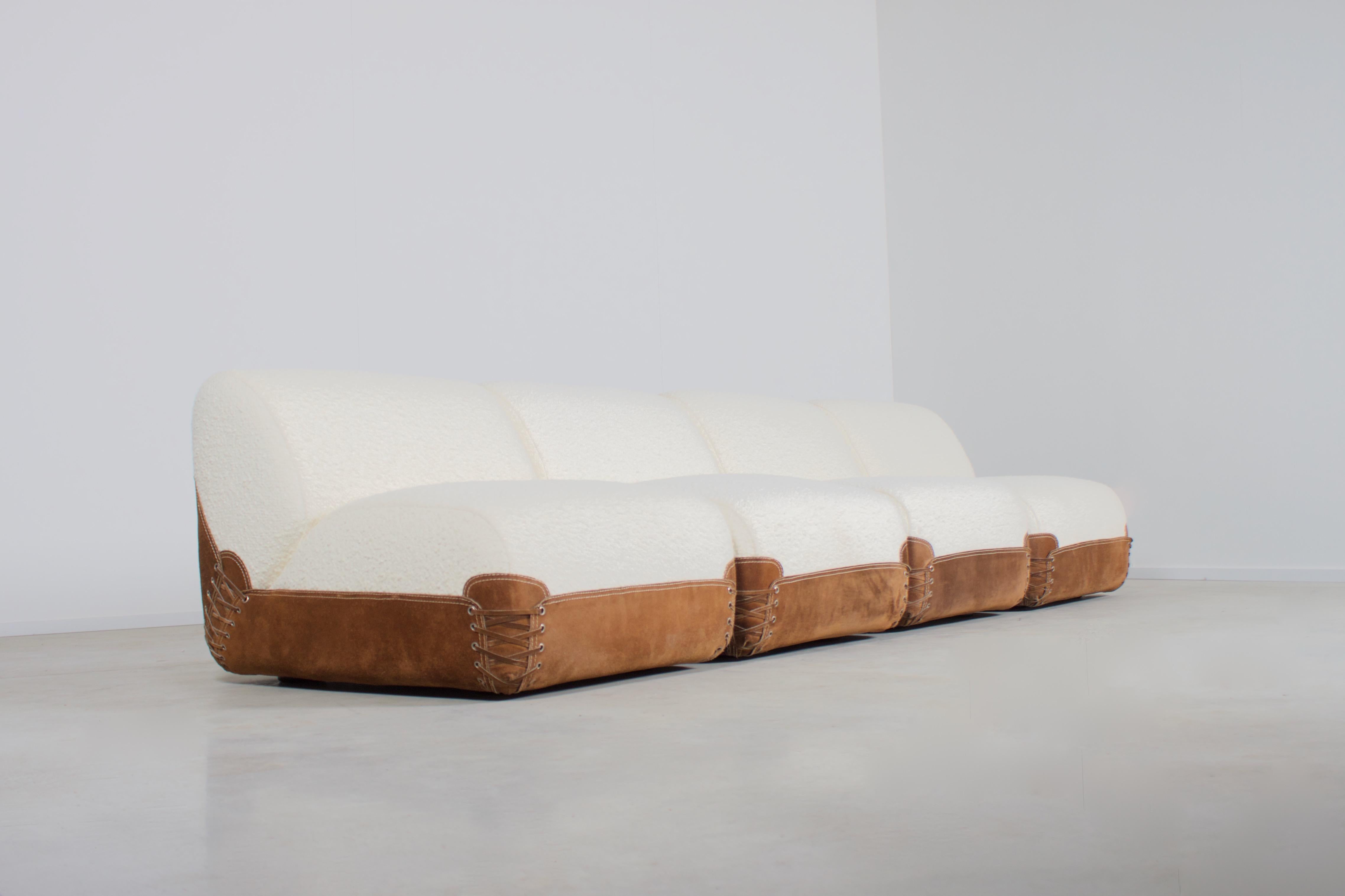 Mid-Century Modern Rare 1970s Bouclé and Suede Sectional Sofa by COR Germany in 1968