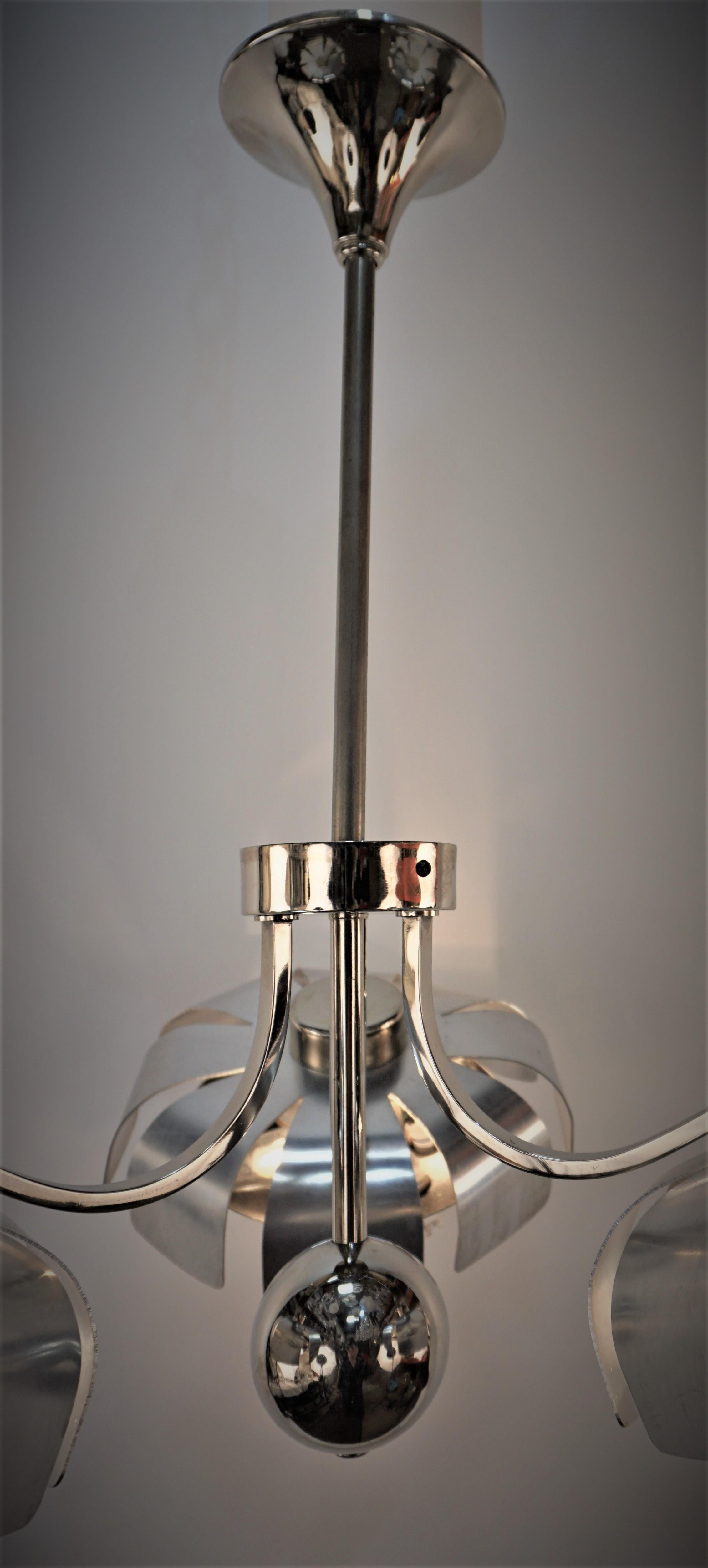 Modern Rare 1970s Brushed Aluminum, Nickel and Lucite Chandelier For Sale