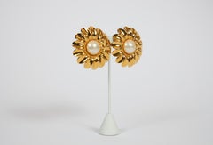 Rare 1970's Chanel Oversized Daisy Pearl Earrings
