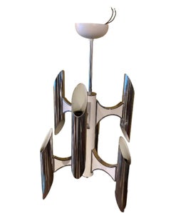 Rare  1970's Chrome Orbit Chandelier by Gaetano Sciolari, 12 bulb