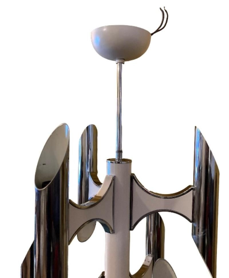 Italian Rare  1970's Chrome Orbit Chandelier by Gaetano Sciolari, 12 bulb  For Sale
