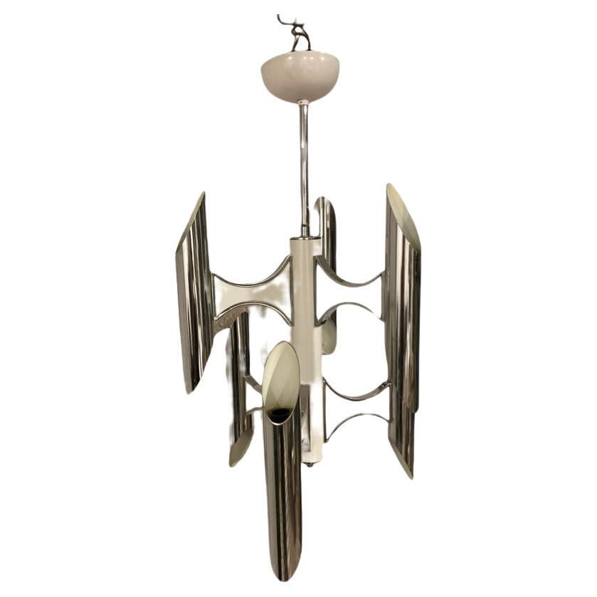 Rare  1970's Chrome Orbit Chandelier by Gaetano Sciolari, 12 bulb  For Sale