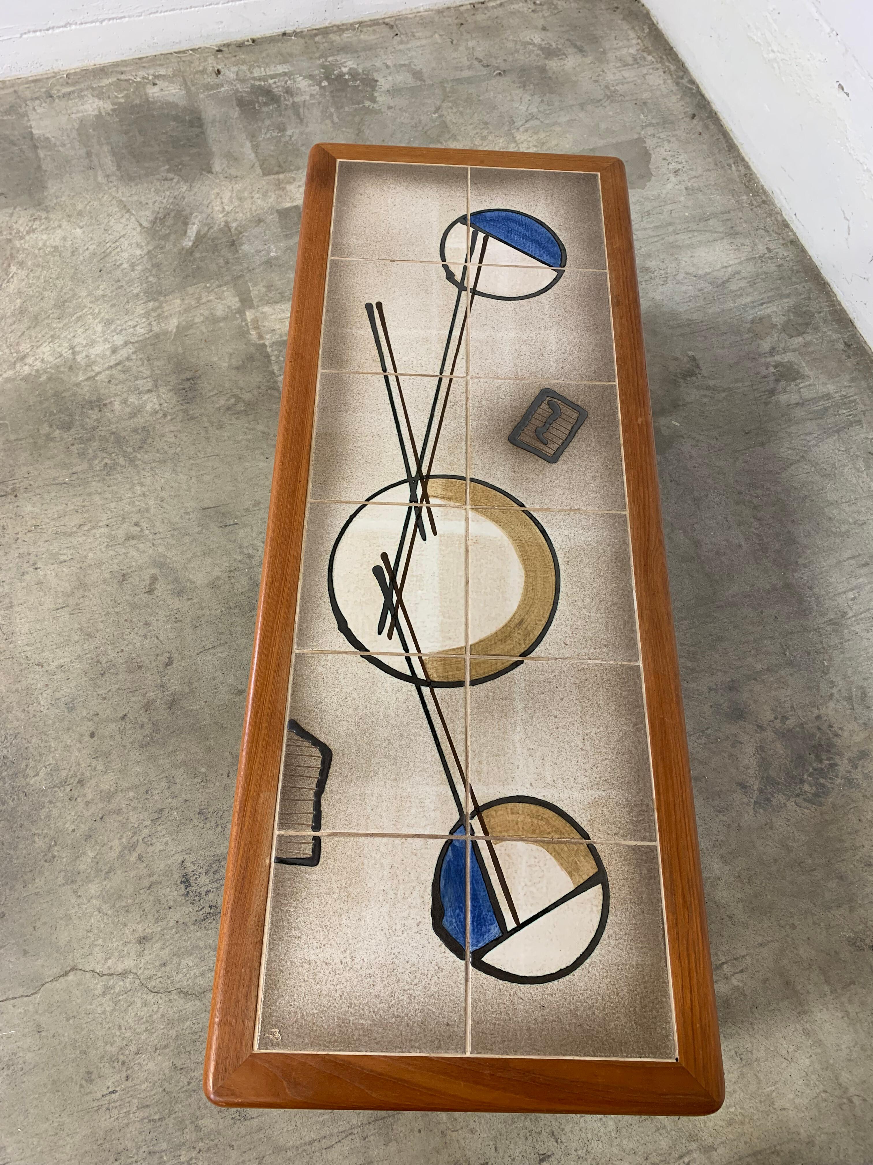 Rare 1970s Danish Teak Console Table with One-of-a-Kind Abstract Tile Inset For Sale 2