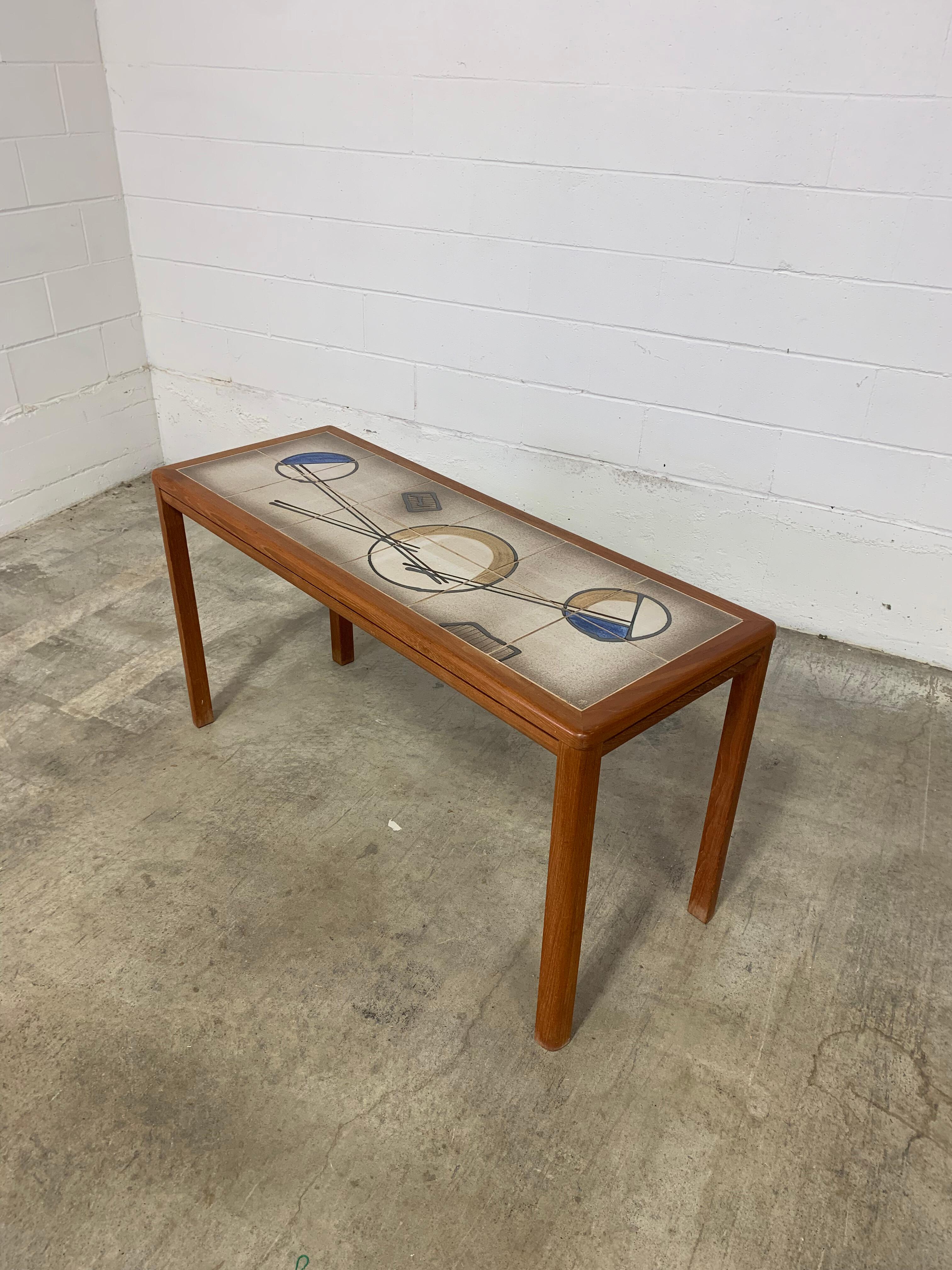 Rare 1970s Danish Teak Console Table with One-of-a-Kind Abstract Tile Inset For Sale 3