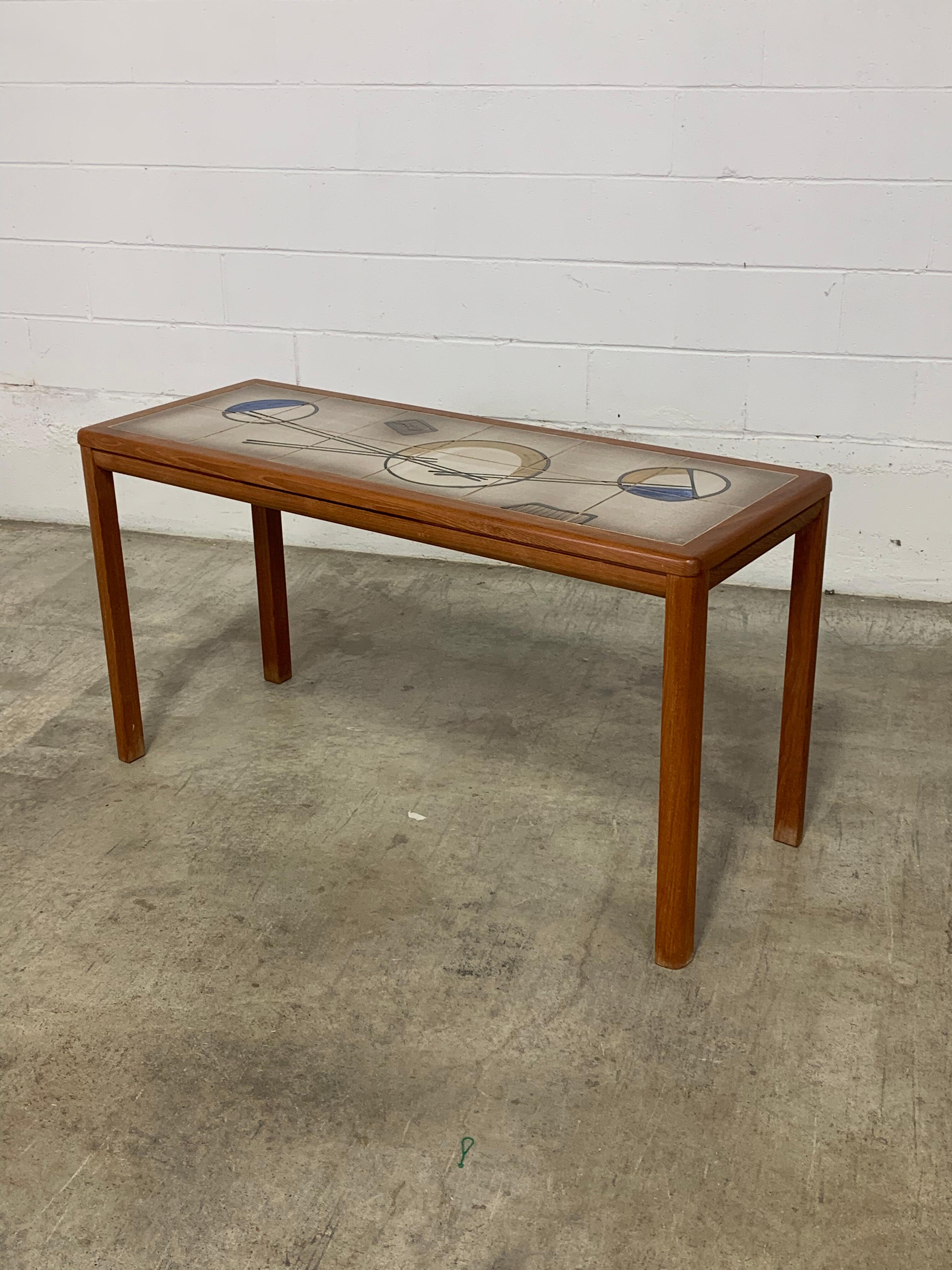 Rare 1970s Danish Teak Console Table with One-of-a-Kind Abstract Tile Inset For Sale 4
