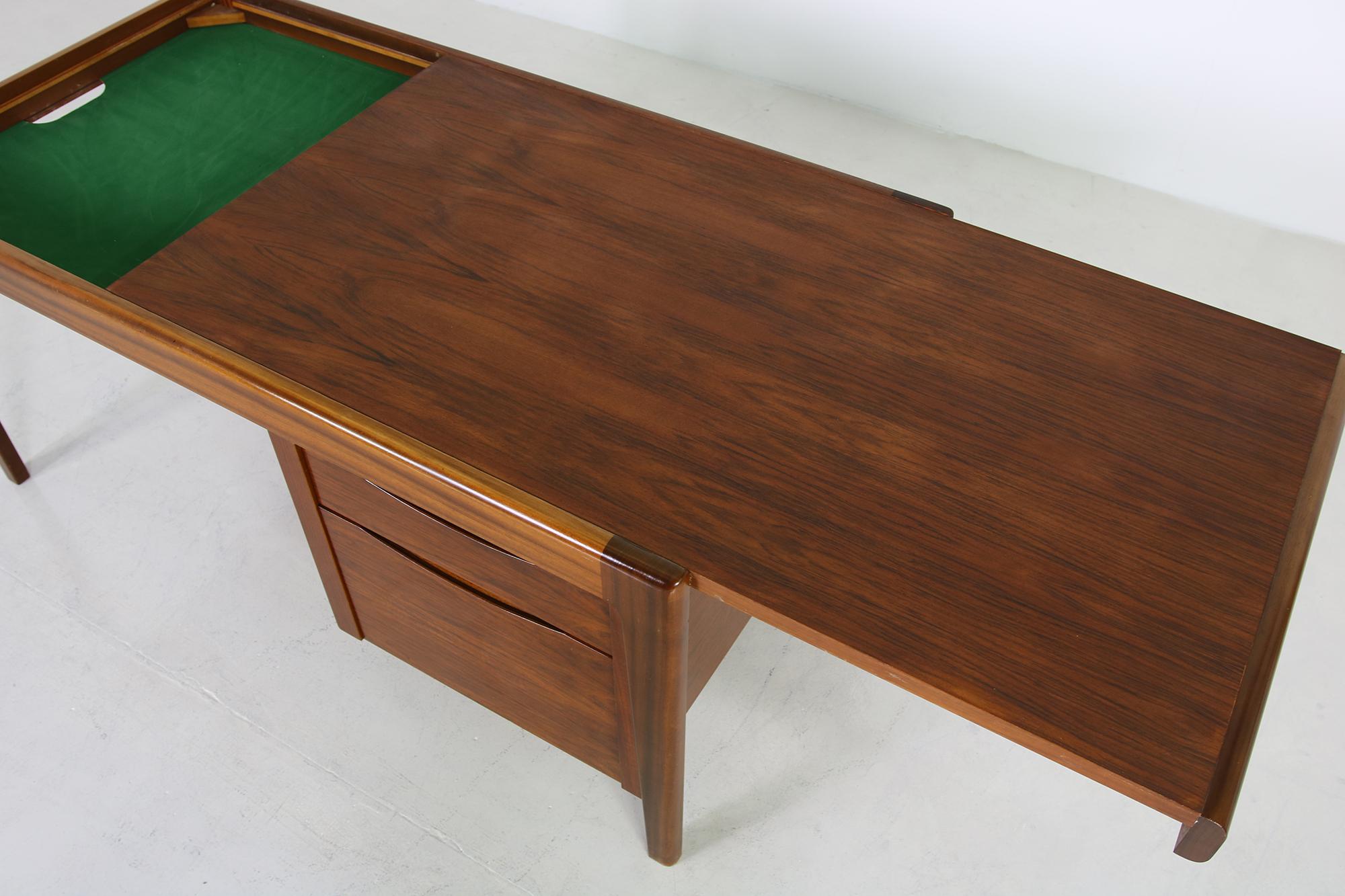 Rare 1970s Extendable Teak and Walnut Writing Table, Drawers, Freestanding Desk 3