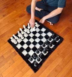 Raro juego de ajedrez Jumbo XL de piel sintética de los años 70 de Glenoit, juego completo de 32 piezas + tablero