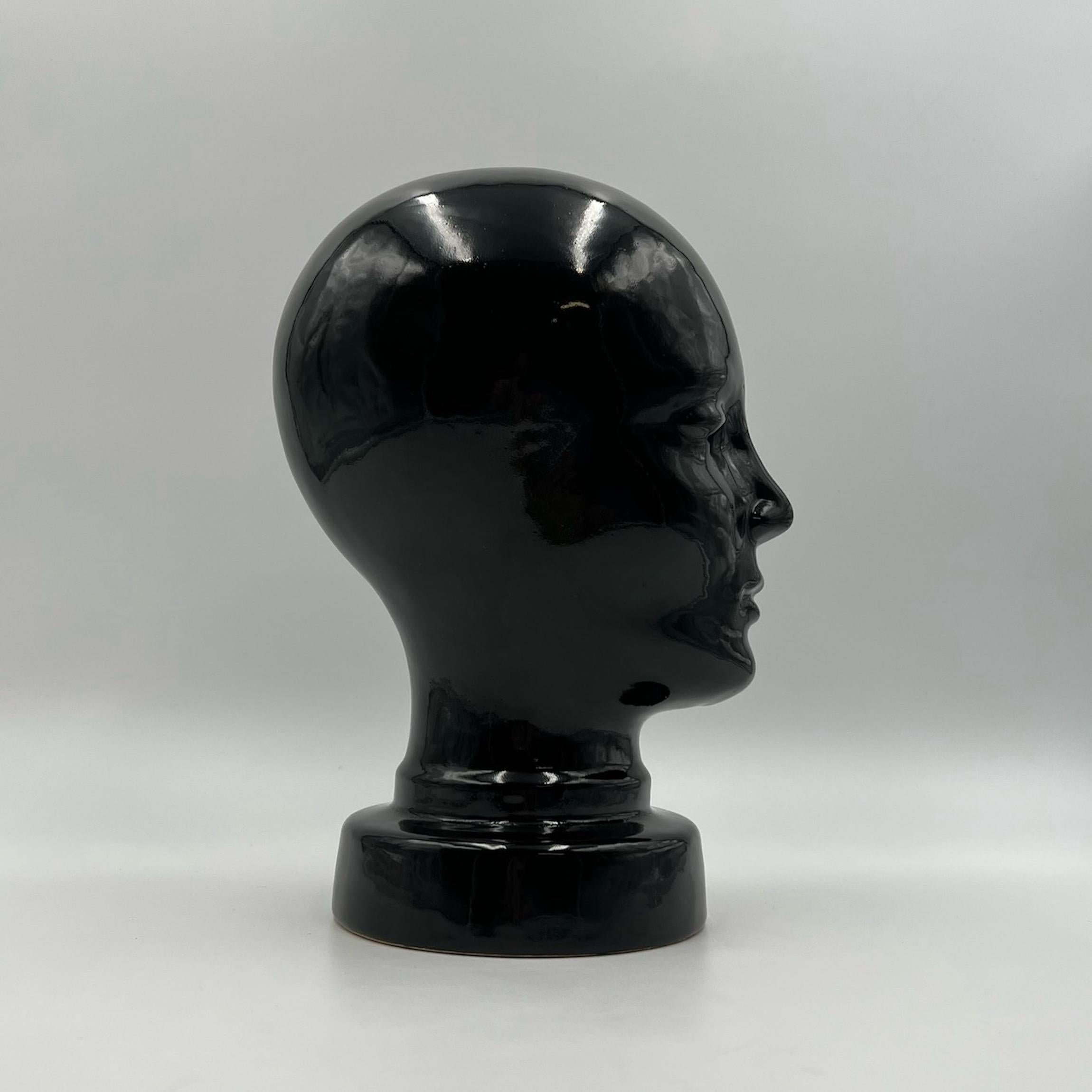 Rare 1970s Glossy Black Ceramic Head Germany - MCM Home decor For Sale 5