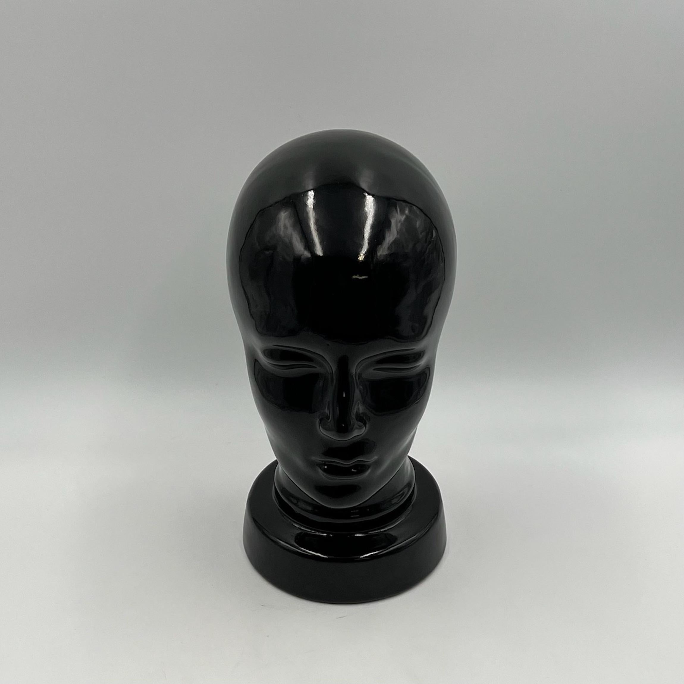 Late 20th Century Rare 1970s Glossy Black Ceramic Head Germany - MCM Home decor For Sale