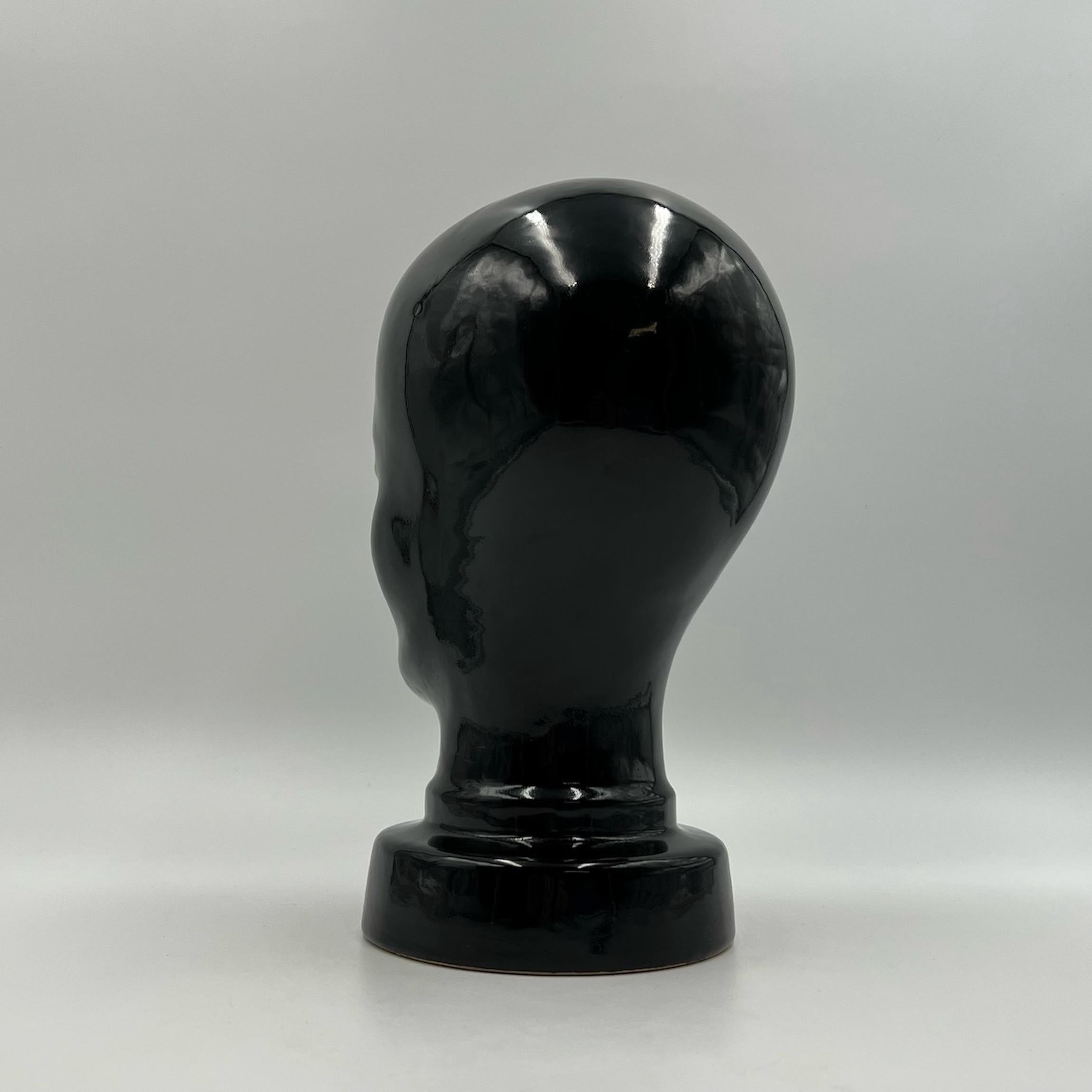 Rare 1970s Glossy Black Ceramic Head Germany - MCM Home decor For Sale 1