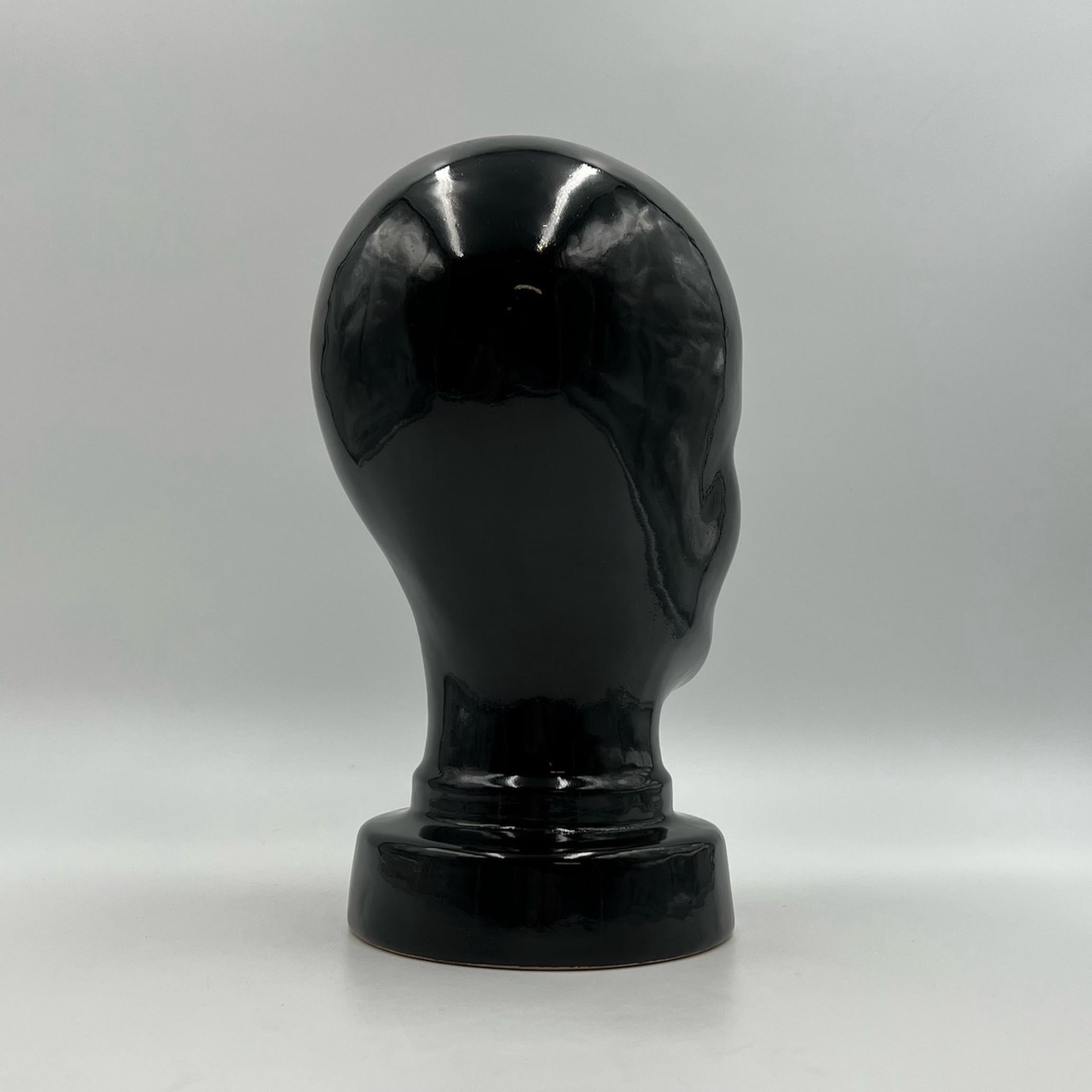 Rare 1970s Glossy Black Ceramic Head Germany - MCM Home decor For Sale 2