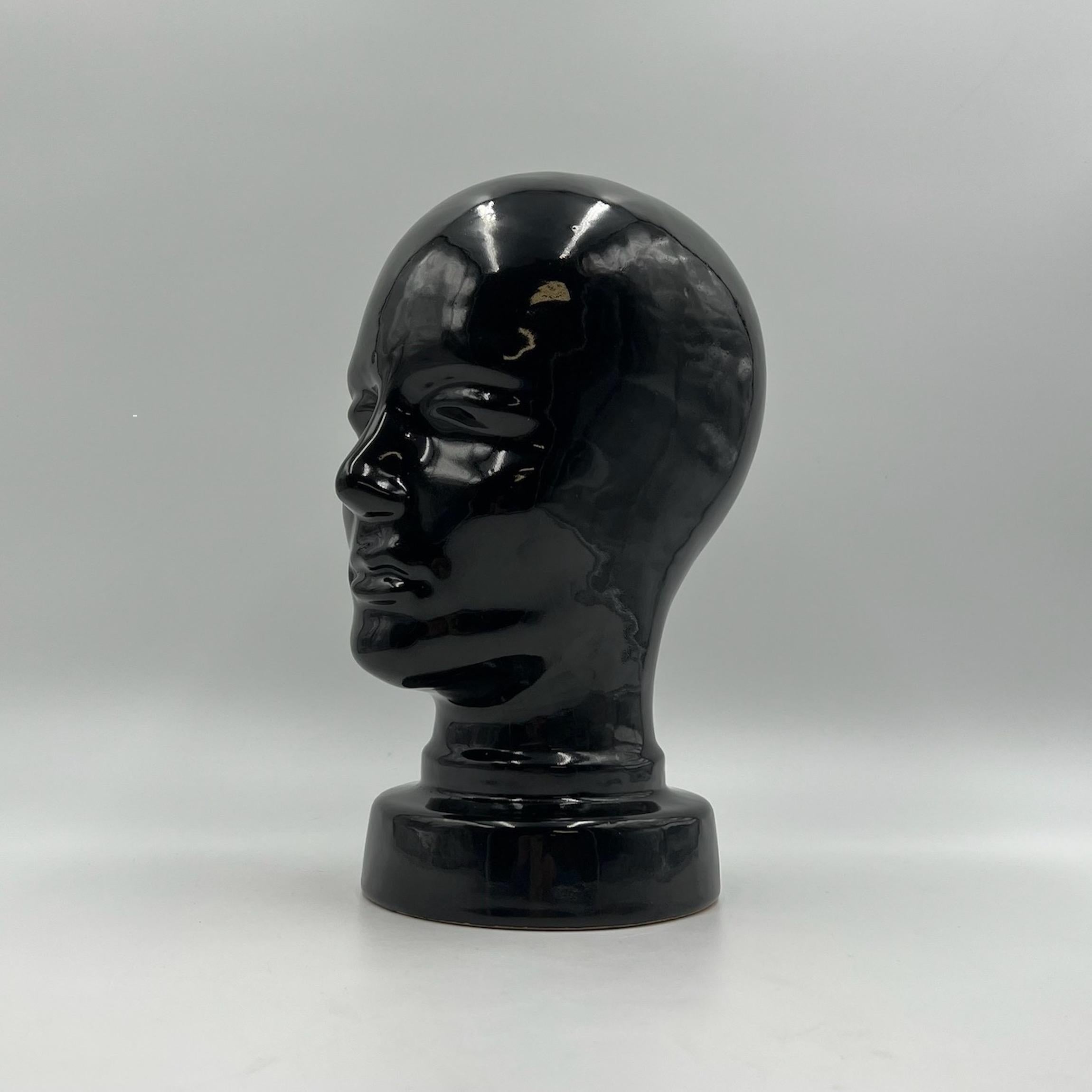 Rare 1970s Glossy Black Ceramic Head Germany - MCM Home decor For Sale 3
