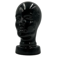 Rare 70s Head Sculpture in Glossy Black Ceramic Made in West Germany