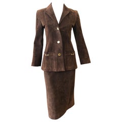 Vintage Rare 1970s Gucci Chocolate Brown Suede Suit (42 Itl)