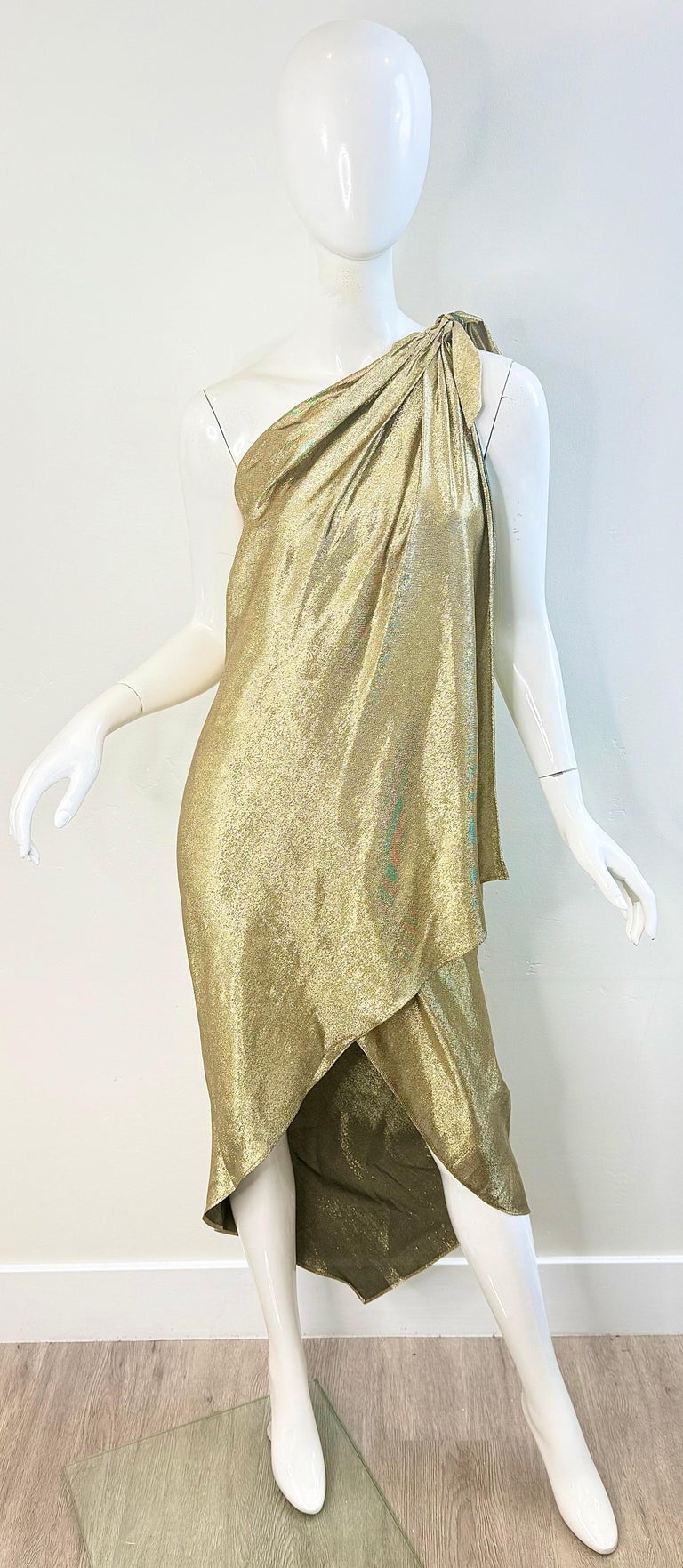 70s one shoulder dress 70s Beaded One Shoulder Gown | XS-S