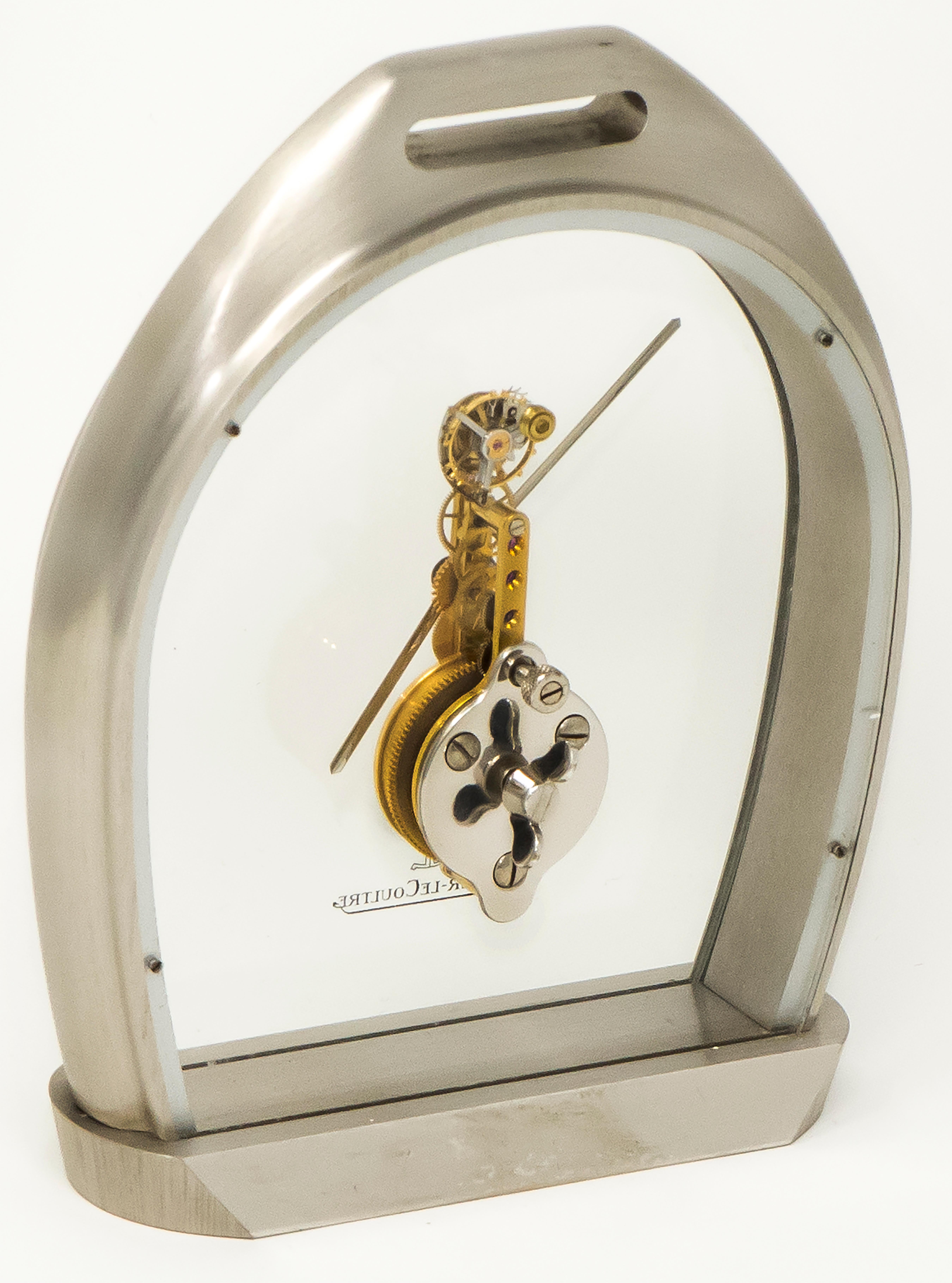 Rare 1970s Jaeger Le Coultre Tourbillion Ruby Gold Stainless Steel Stirrup Clock For Sale 4