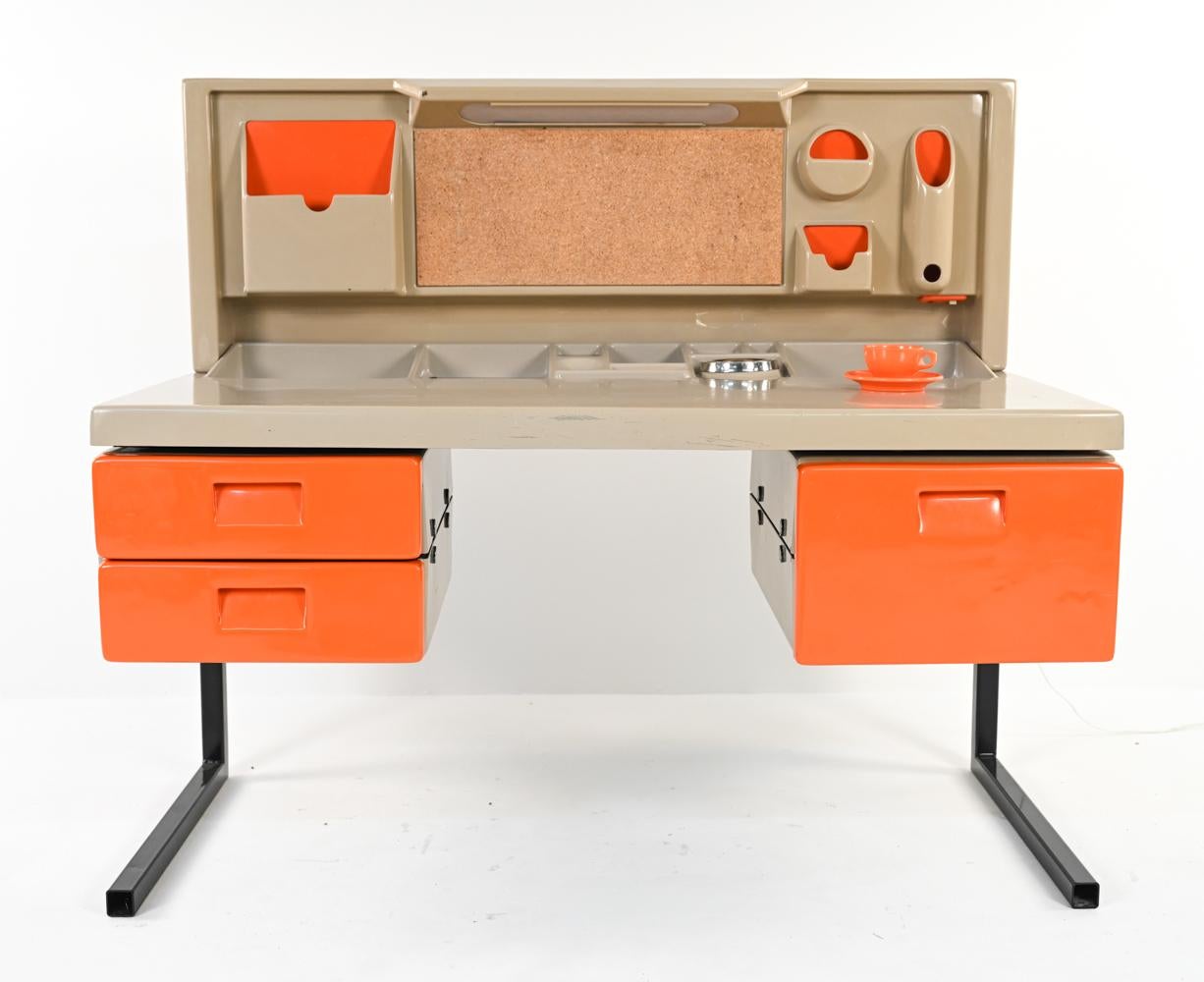 Rarely seen and even more rarely available Space-Age molded plastic desk manufactured by L'atelier, São Paulo, Brazil. Design attributed to Jorge Zalszupin a Polish naturalized Brazilian Architect, visionary designer & the founder of