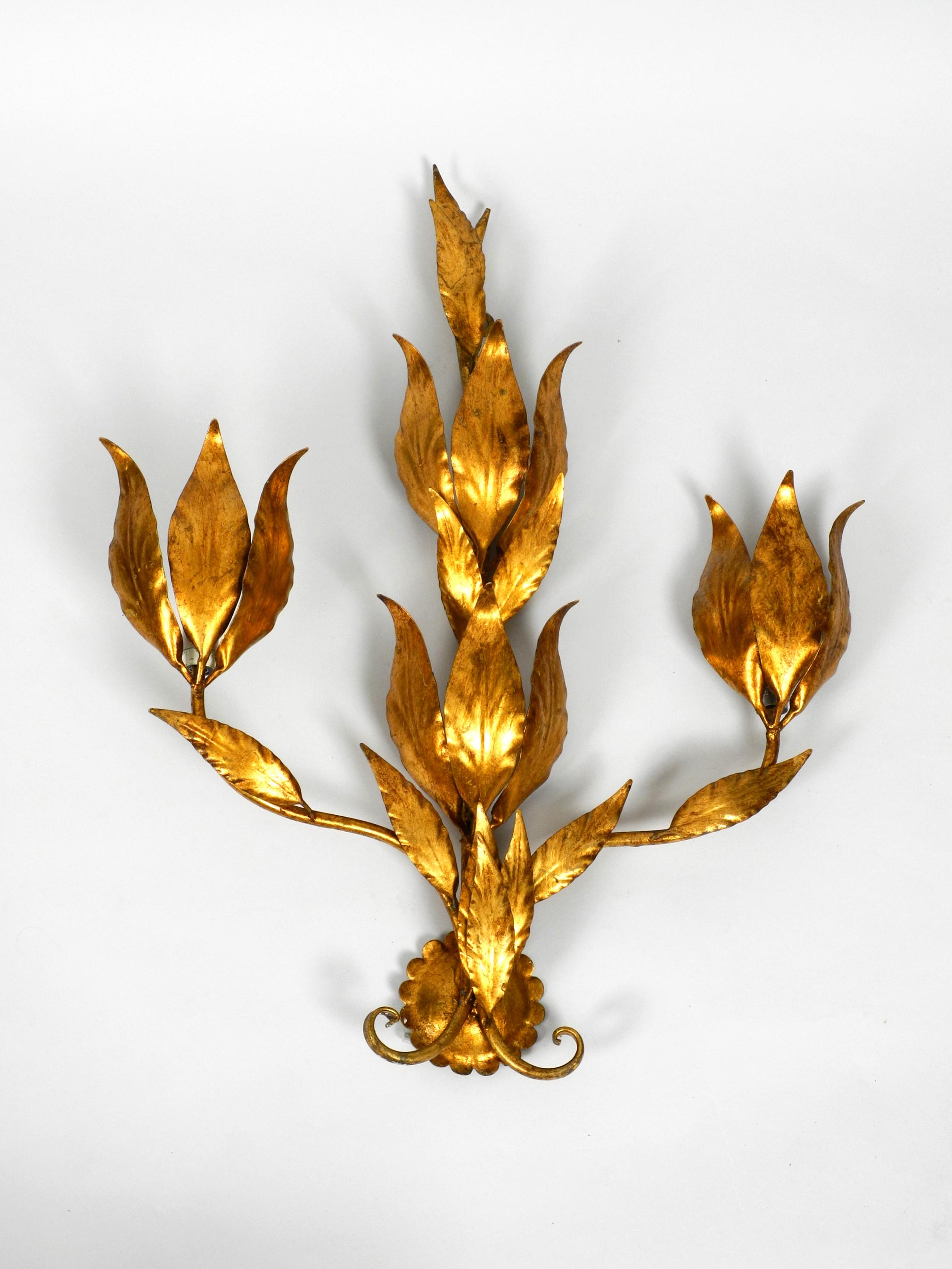 Rare 1970s Large Gilded Florentine Wall Lamp For Sale 8
