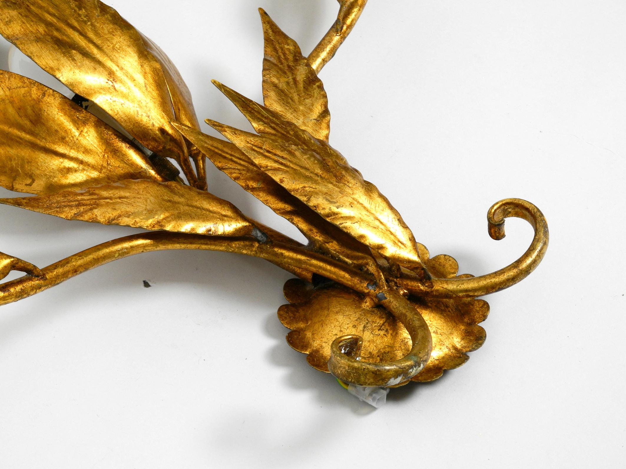 Metal Rare 1970s Large Gilded Florentine Wall Lamp For Sale